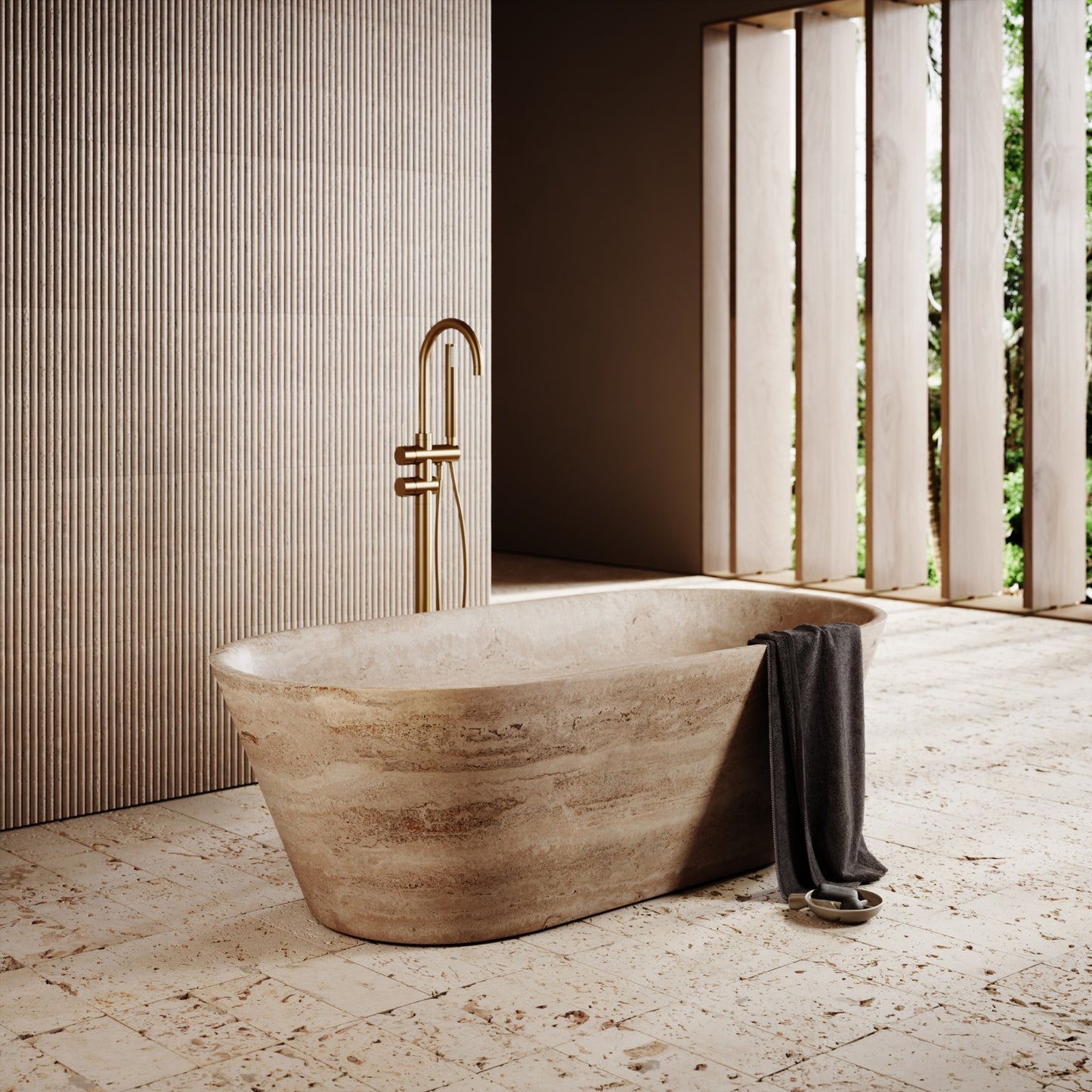 Muse Travertine Freestanding Bath 1700mm