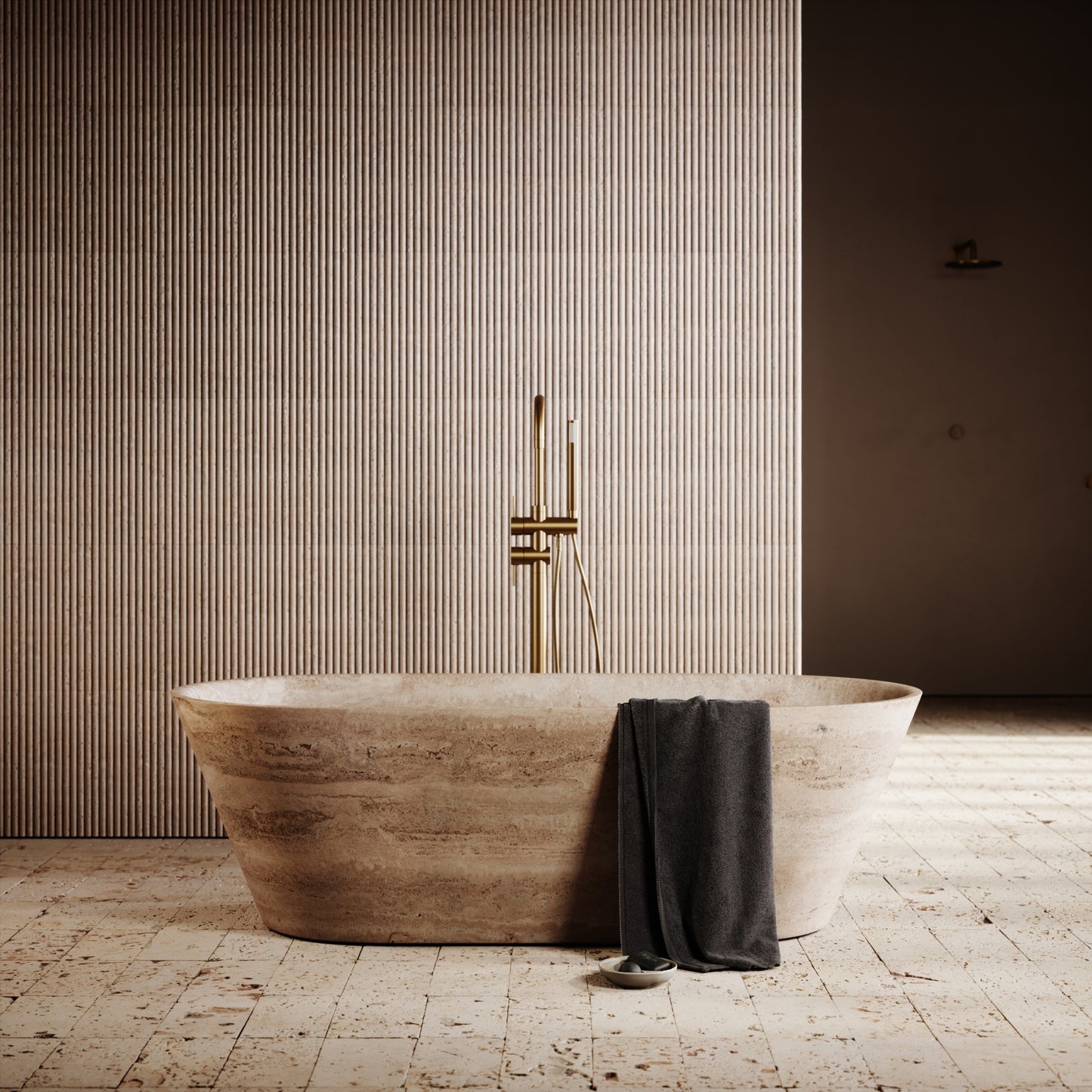 Muse Travertine Freestanding Bath 1700mm