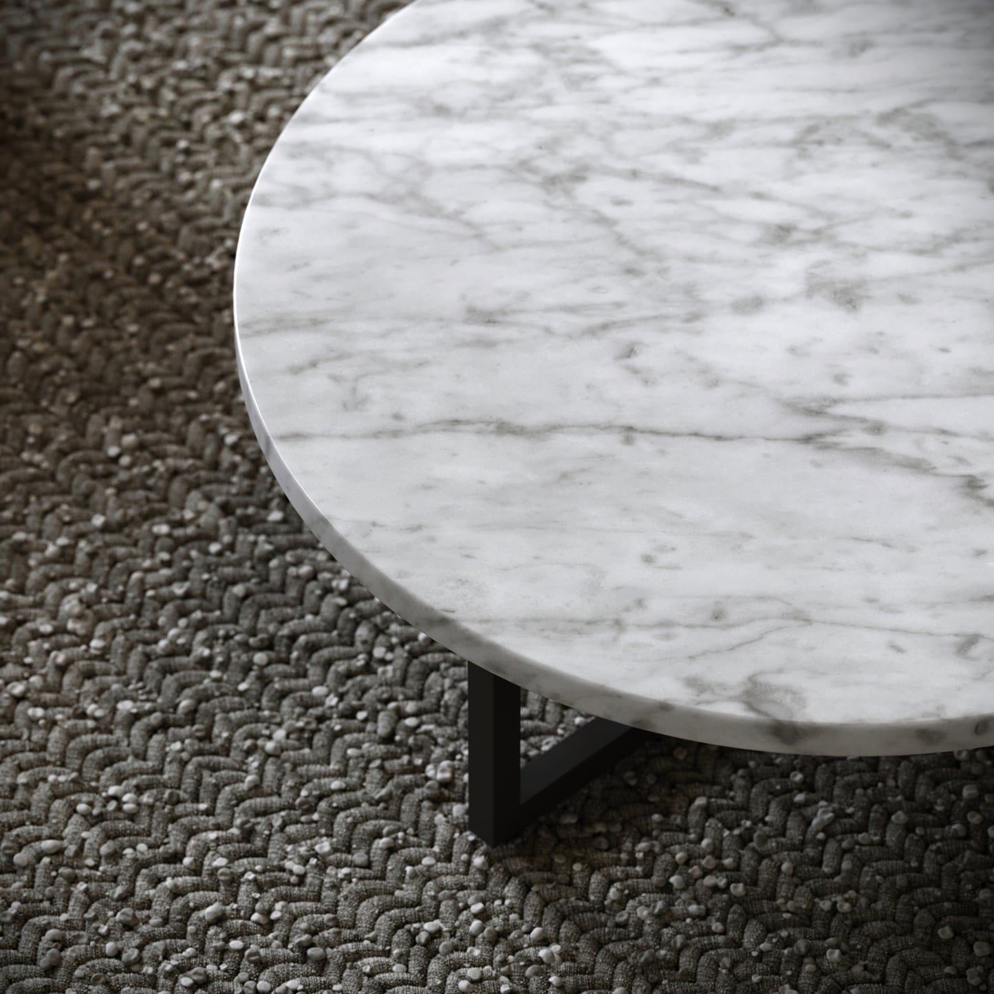Nazzano Carrara Marble Round Coffee Table with Black Legs
