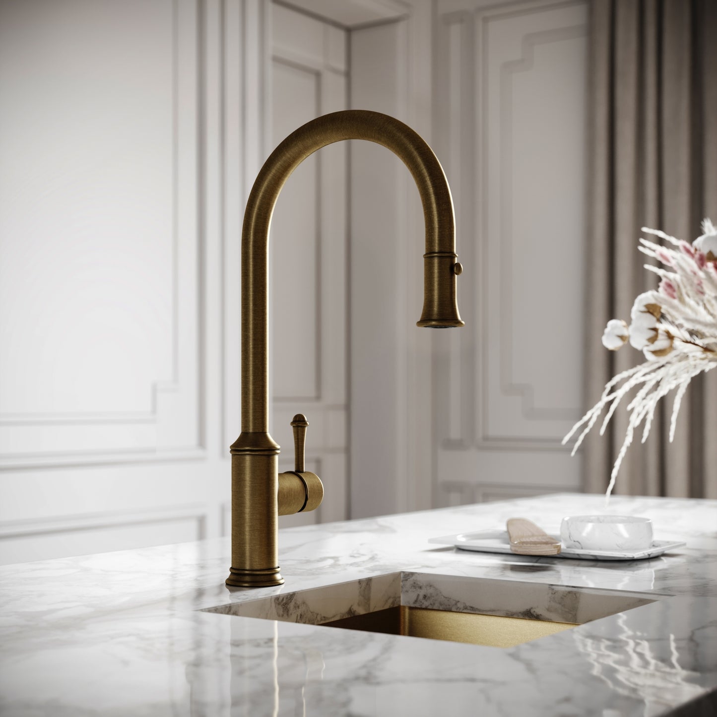 Norton Aged Bronze Single Hole Traditional Pull Out Kitchen Tap