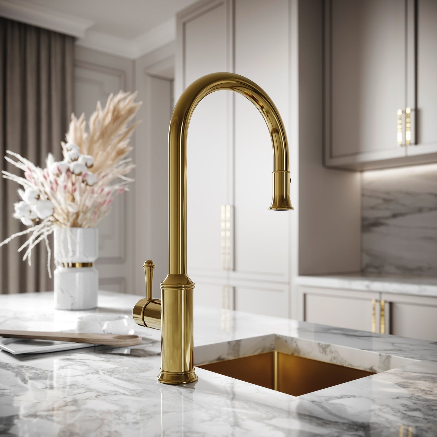 Norton Polished Brass Single Hole Traditional Pull Out Kitchen Tap