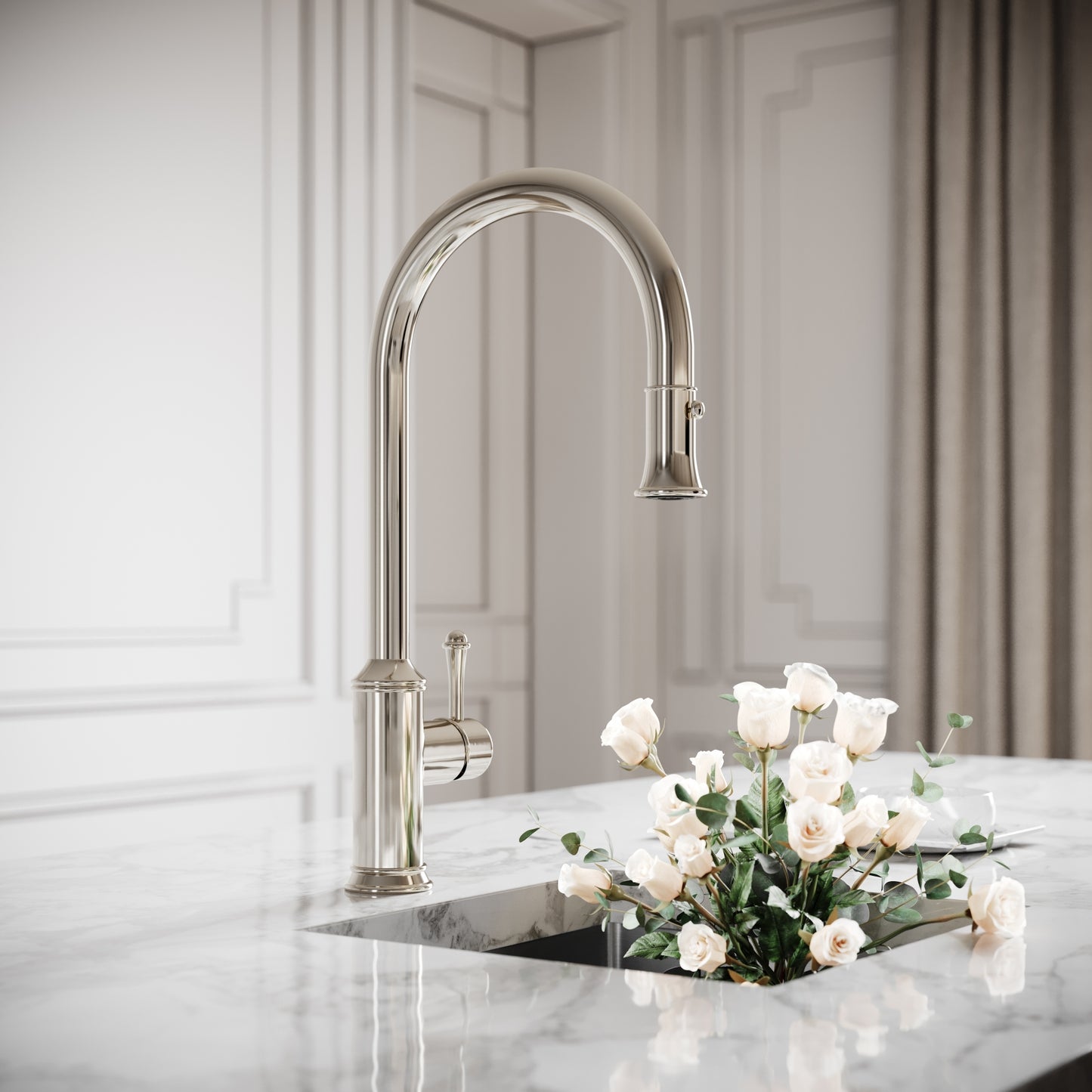 Norton Polished Nickel Single Hole Traditional Pull Out Kitchen Tap