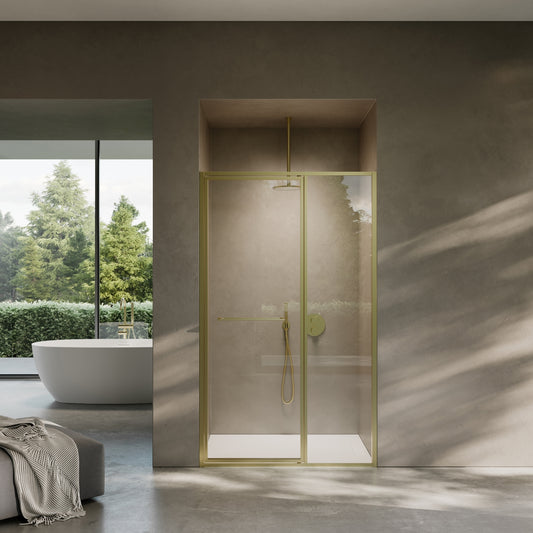 Nouveau Brushed Gold Hinged Shower Door & Screen (All Sizes)