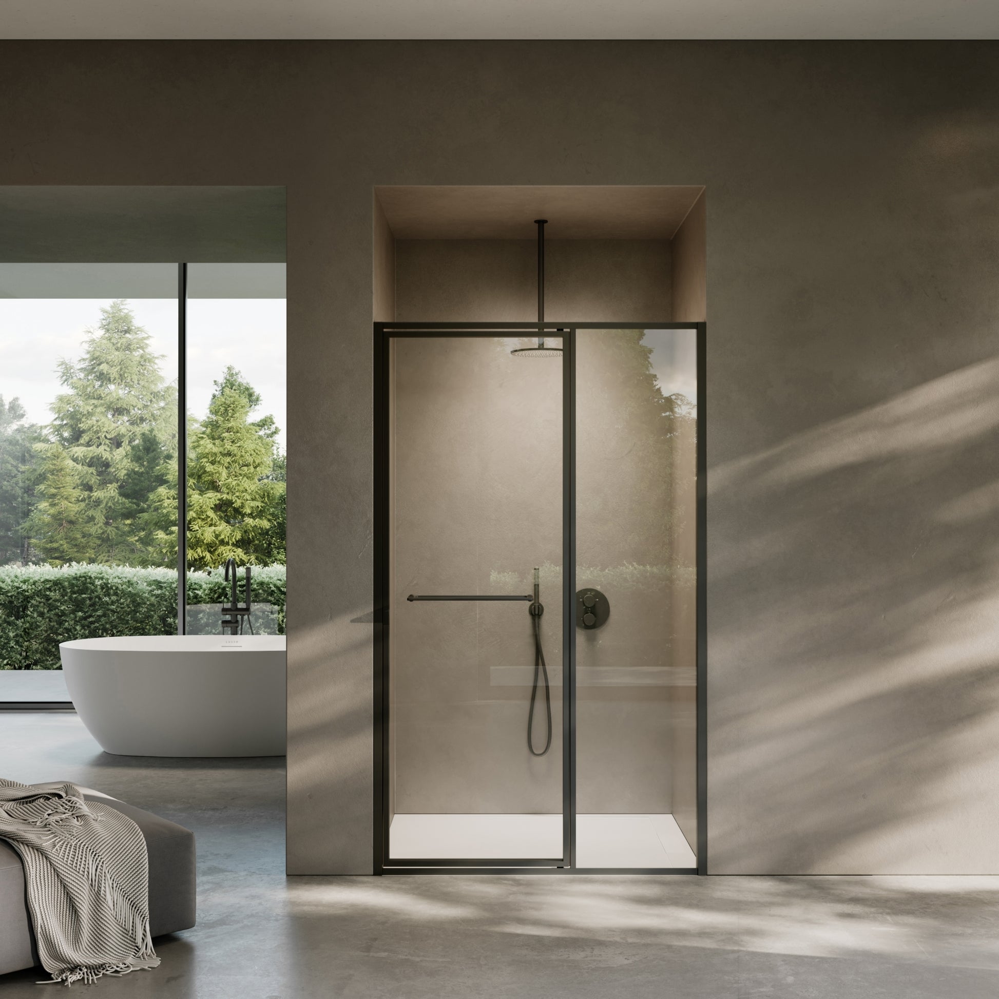 Nouveau Matte Black Hinged Shower Door & Screen (All Sizes)