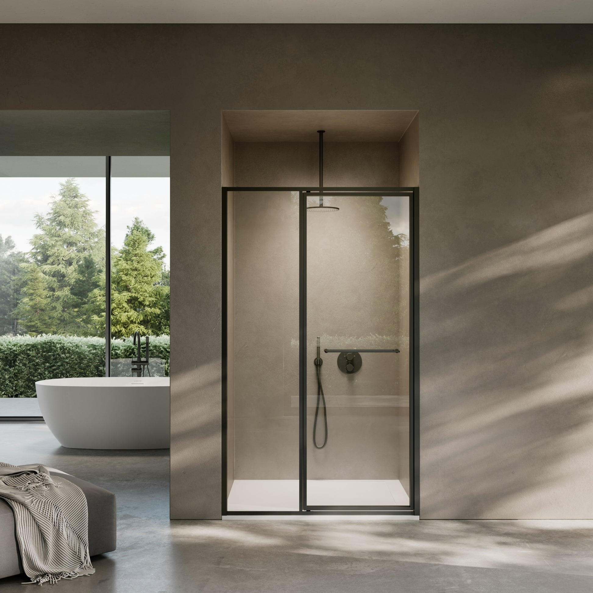 Nouveau Matte Black Hinged Shower Door & Screen (All Sizes)