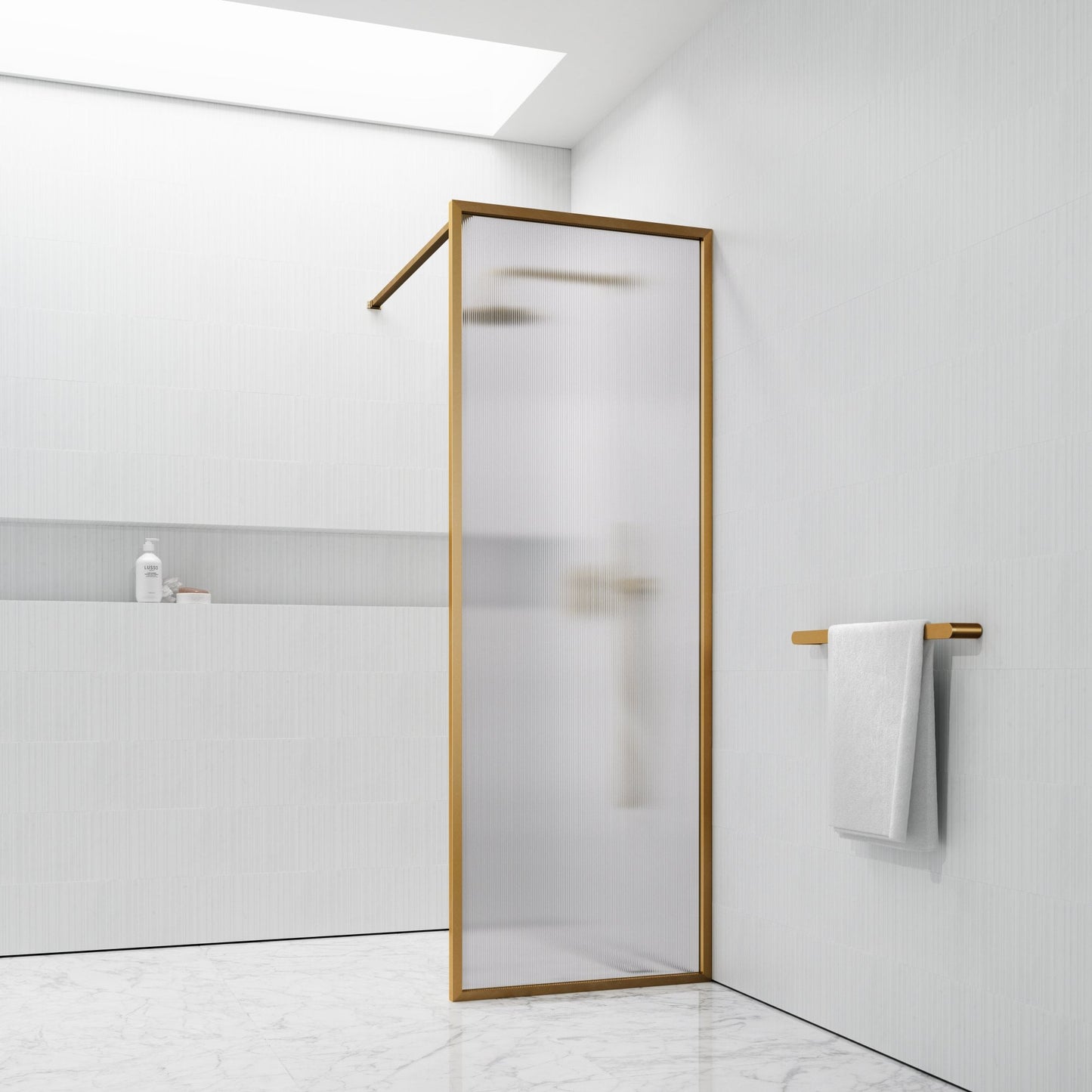 Opulence Reeded Glass Brushed Gold Shower Screen
