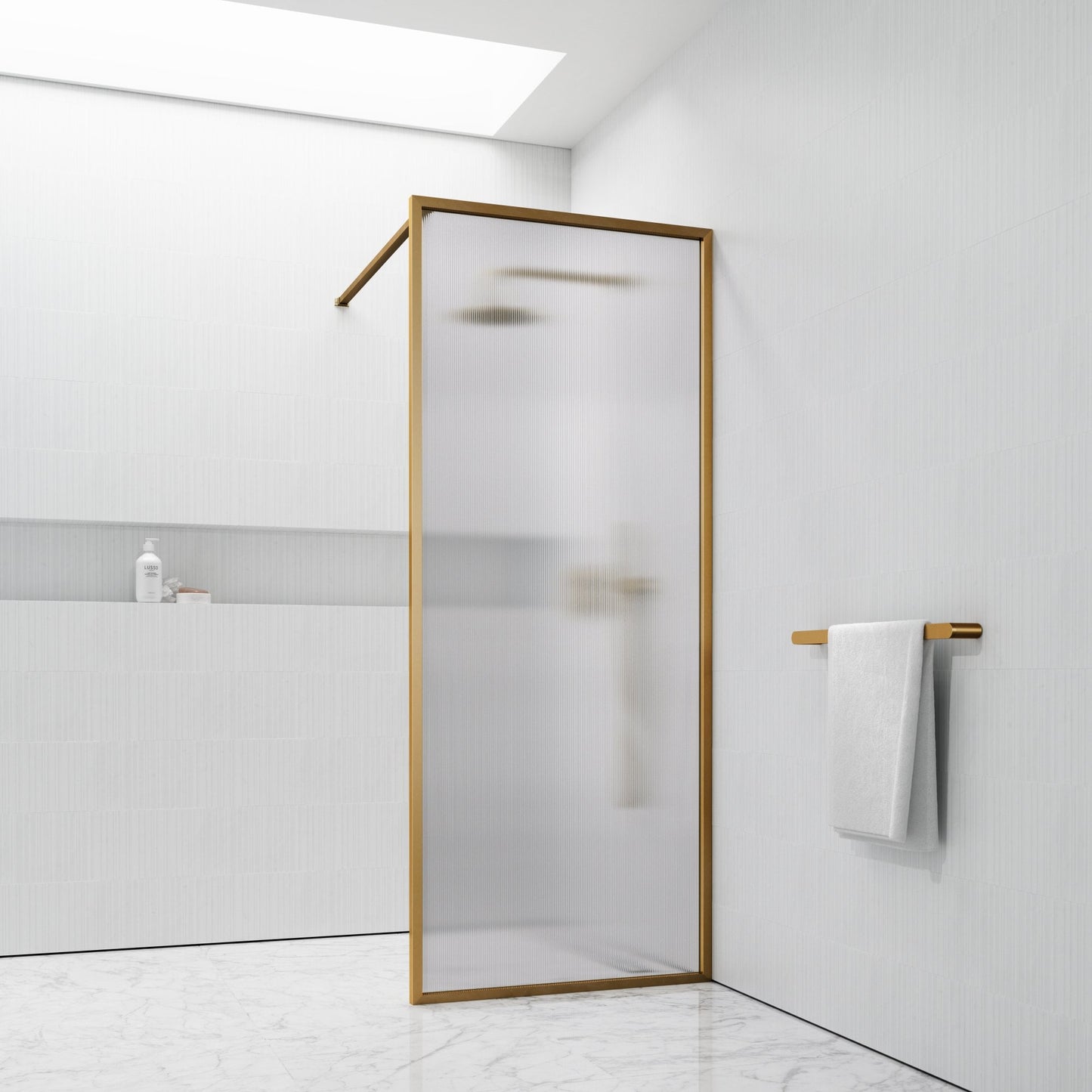 Opulence Reeded Glass Brushed Gold Shower Screen