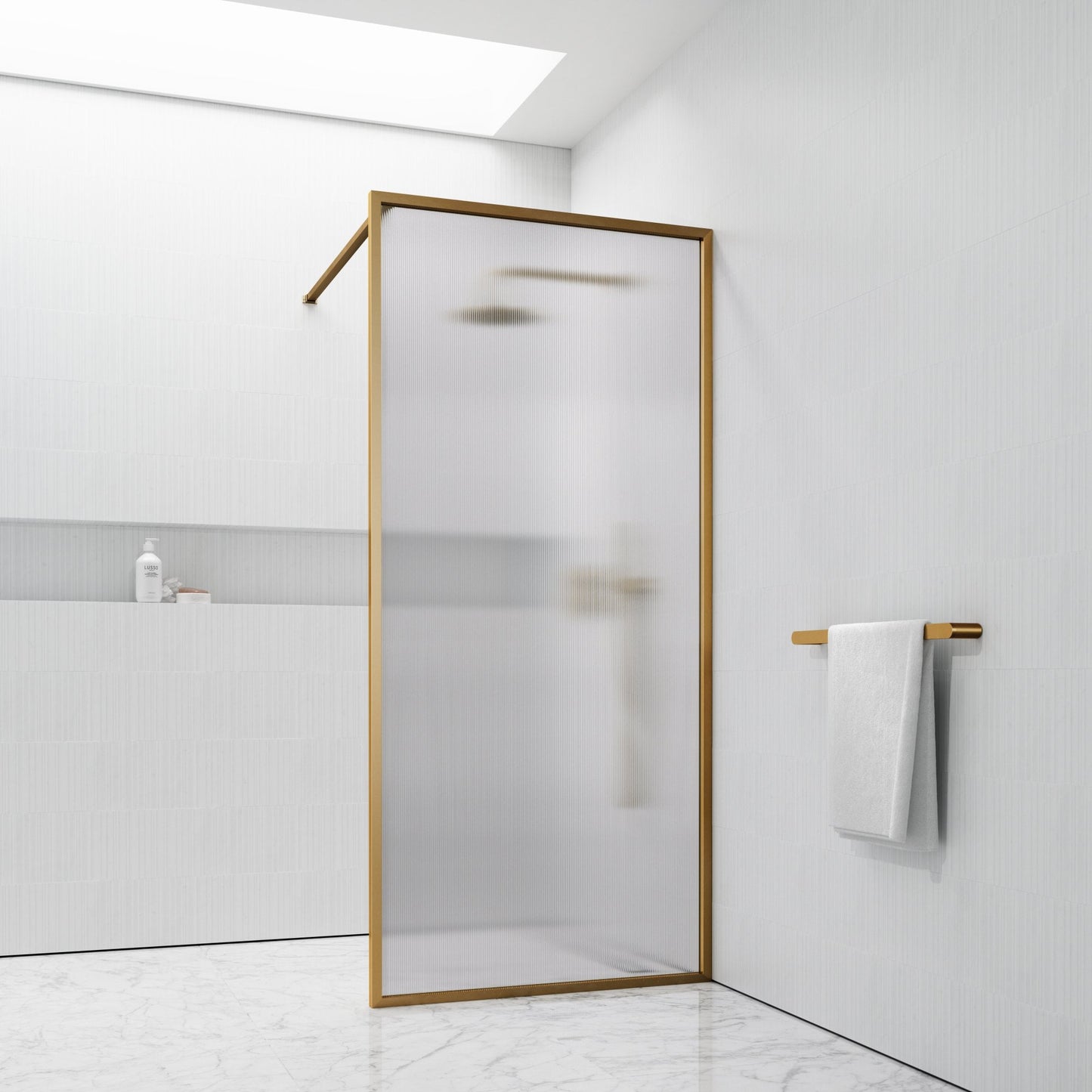 Opulence Reeded Glass Brushed Gold Shower Screen
