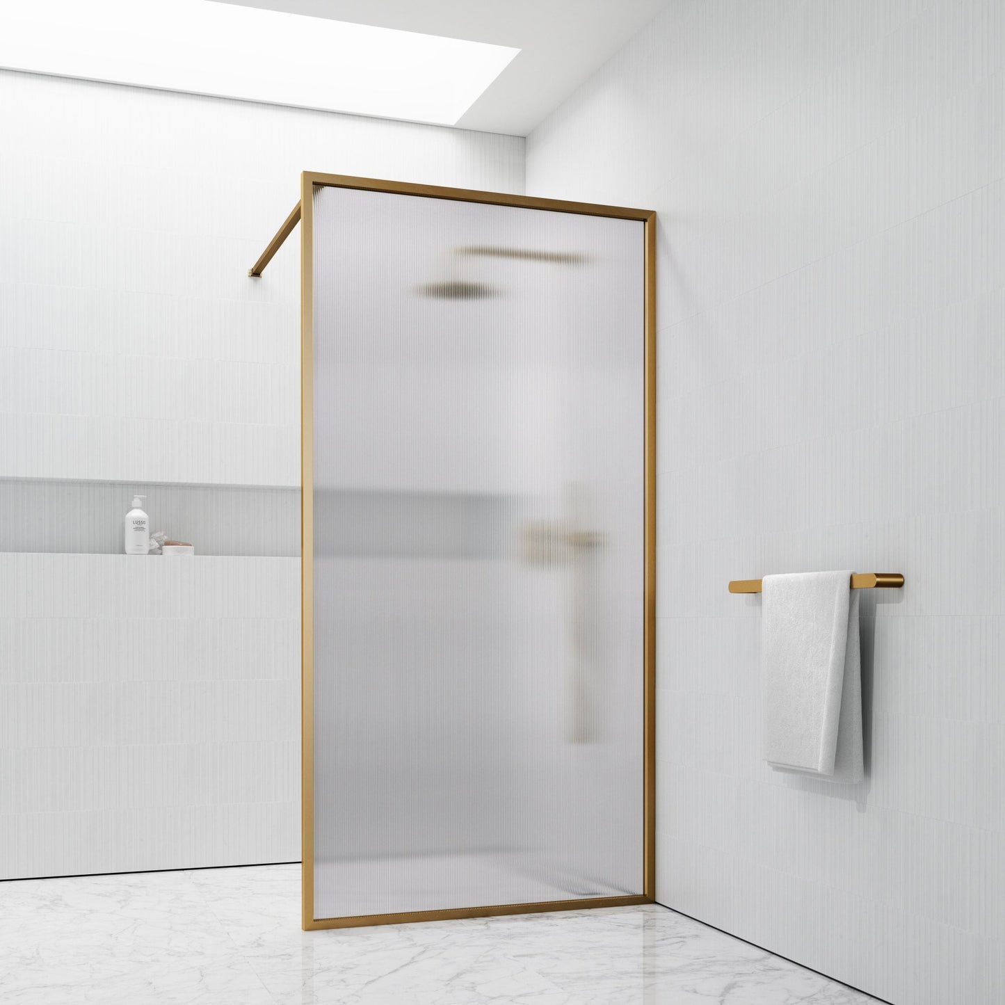 Opulence Reeded Glass Brushed Gold Shower Screen