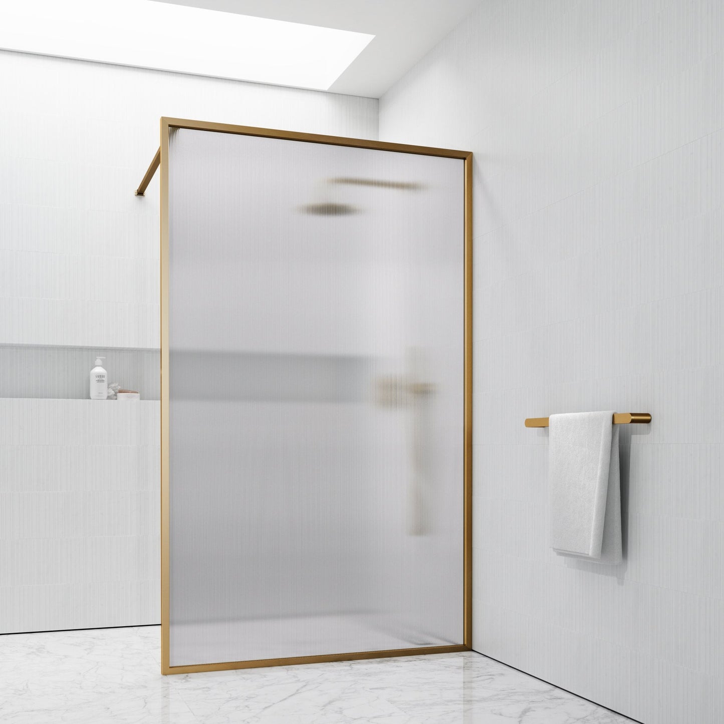 Opulence Reeded Glass Brushed Gold Shower Screen