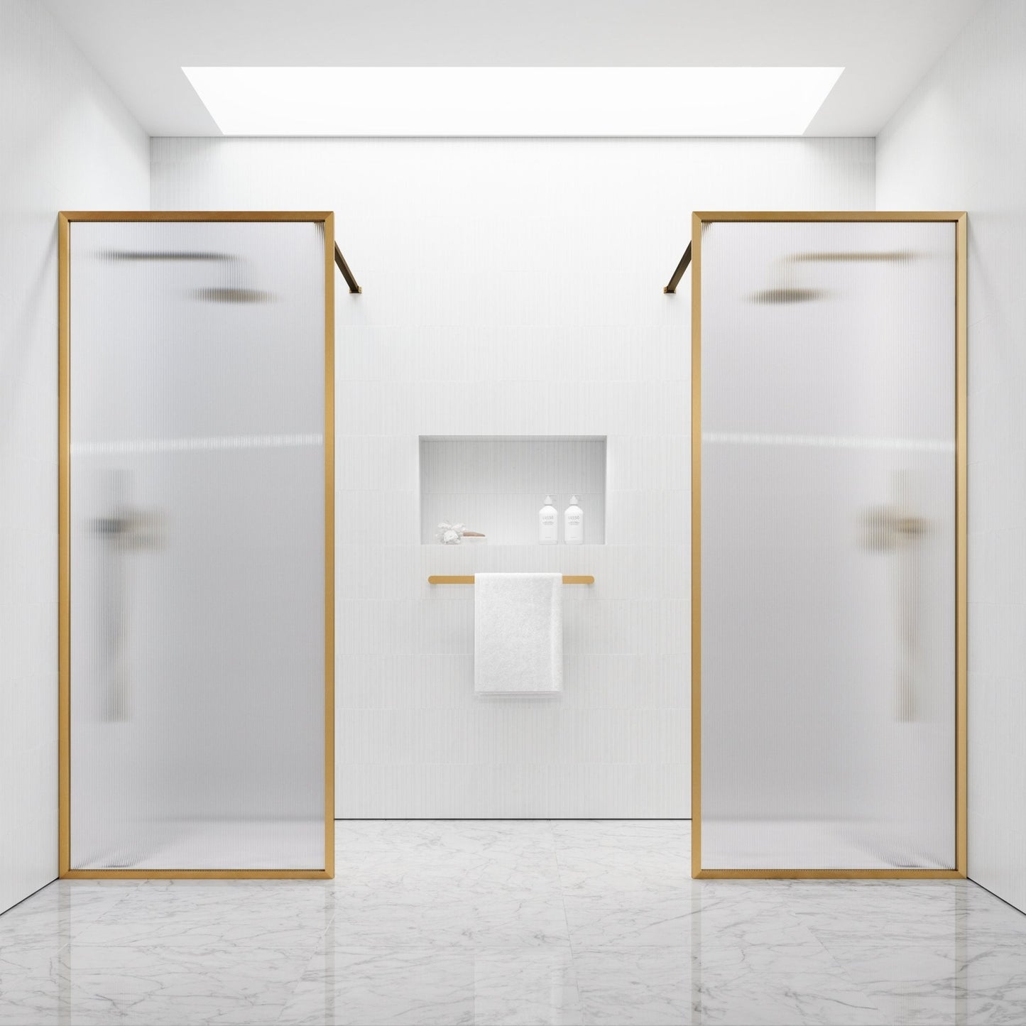 Opulence Reeded Glass Brushed Gold Shower Screen