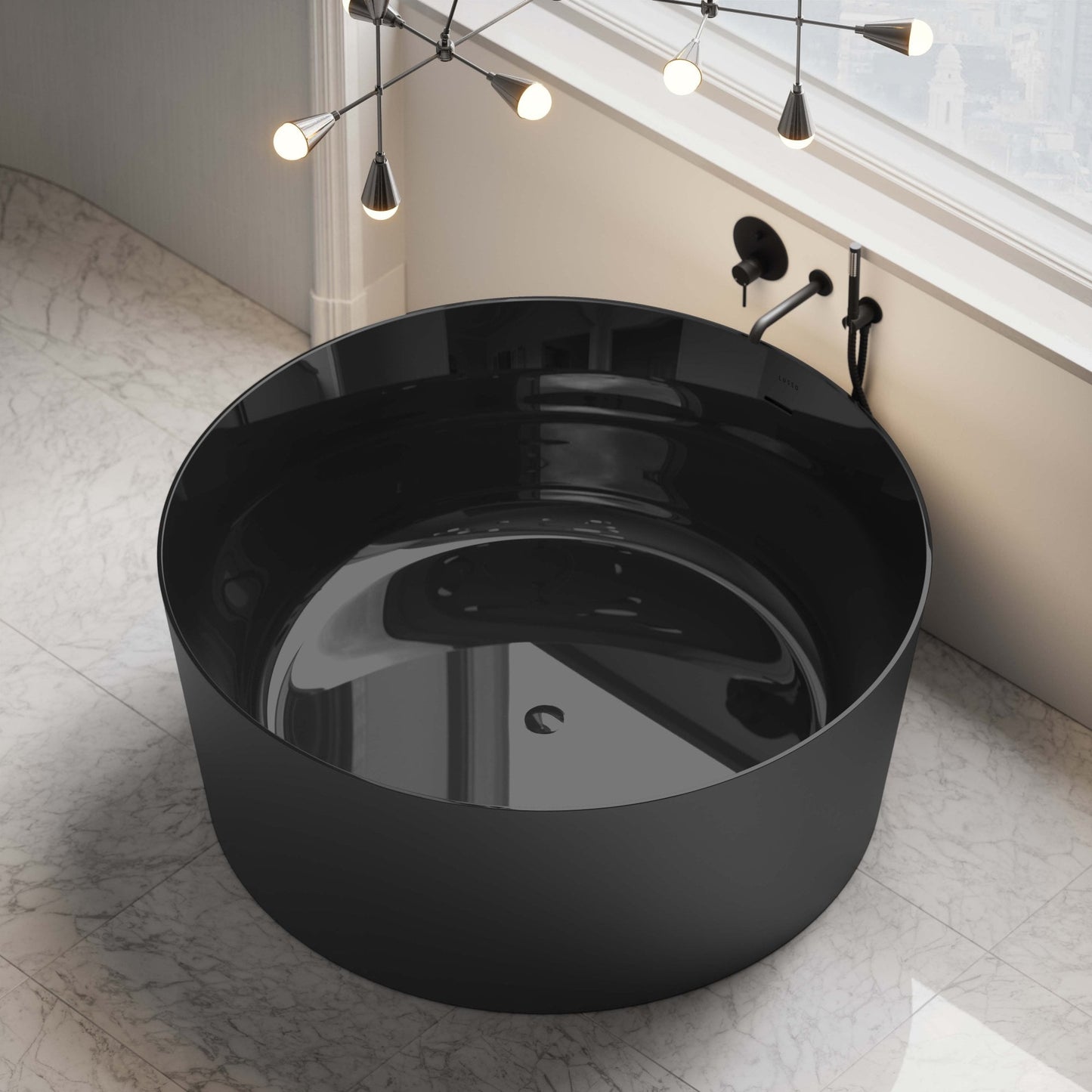 Palais Matte Black Freestanding Round Stone Bath 1400mm