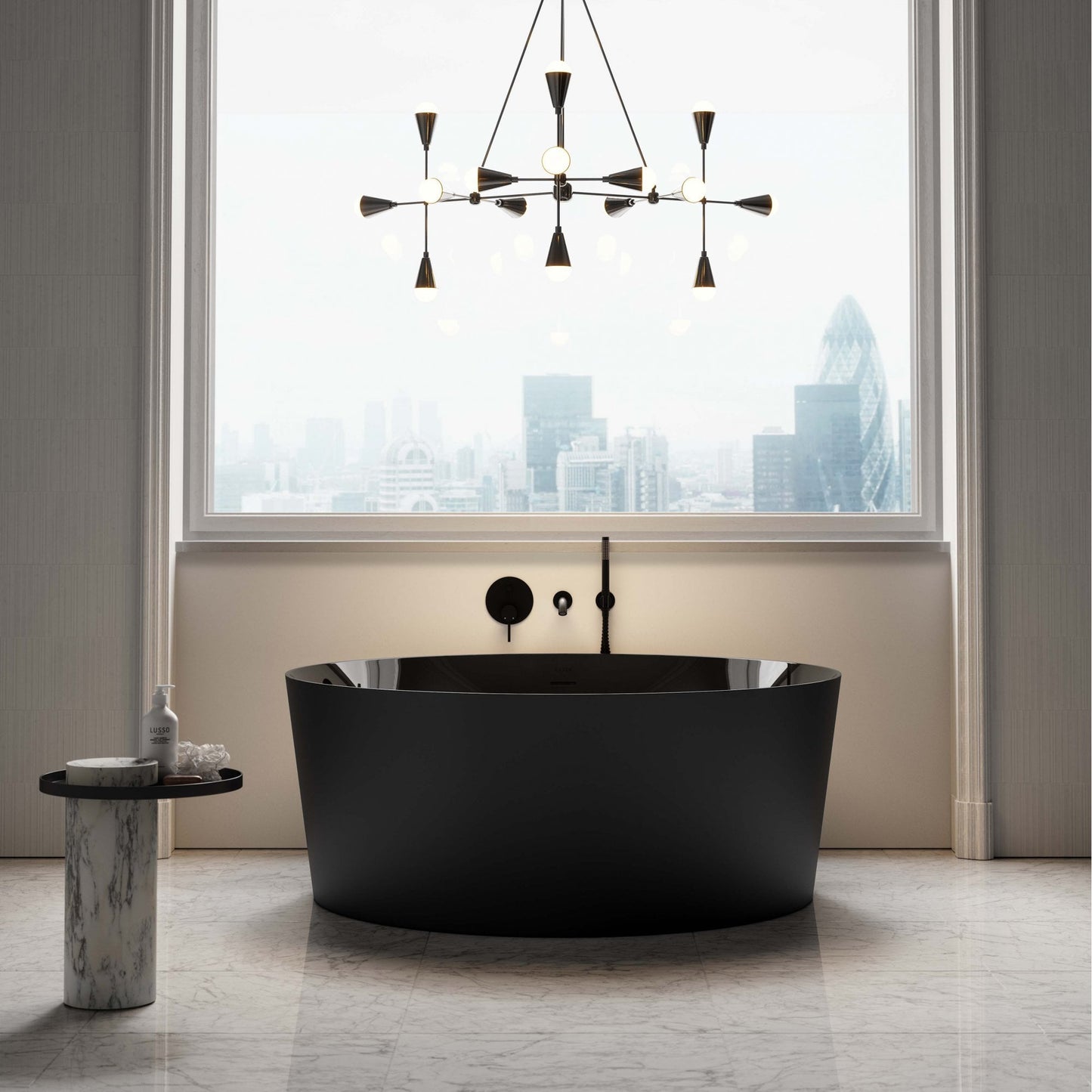Palais Matte Black Freestanding Round Stone Bath 1400mm