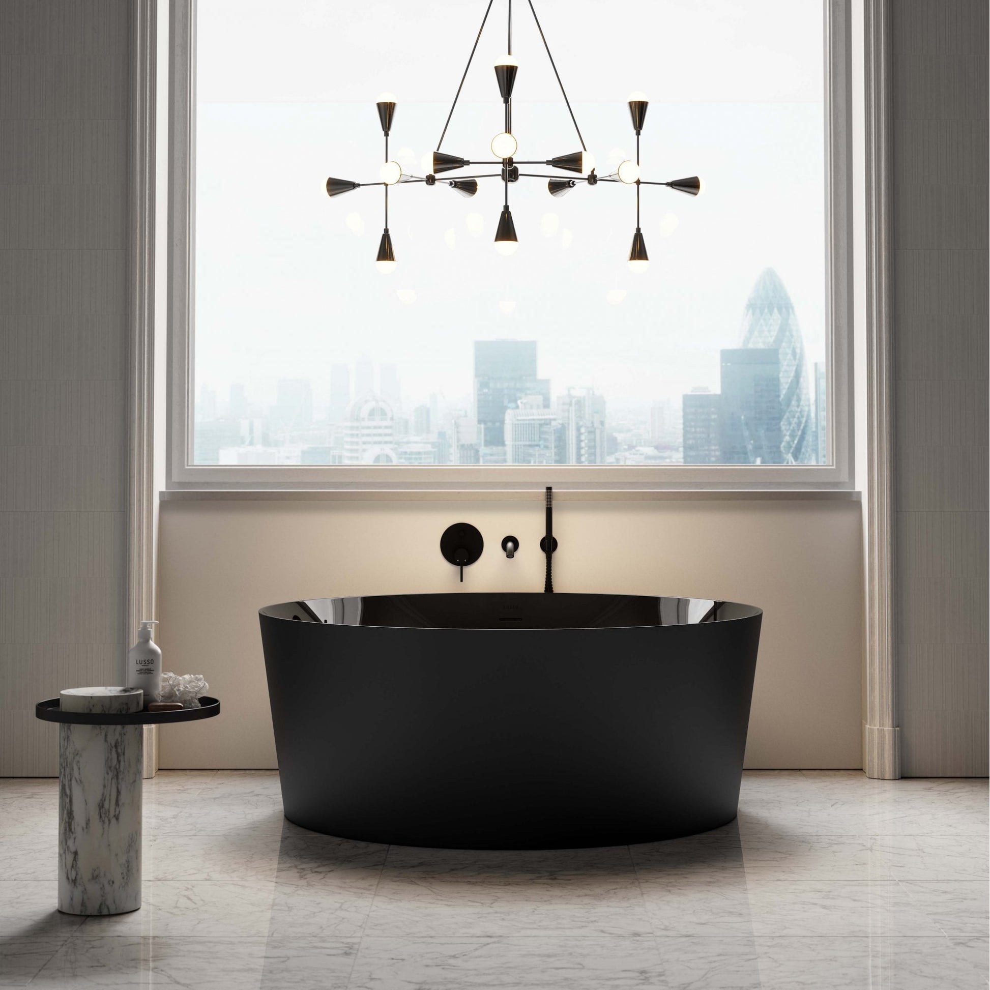 Palais Matte Black Freestanding Round Stone Bath 1400mm