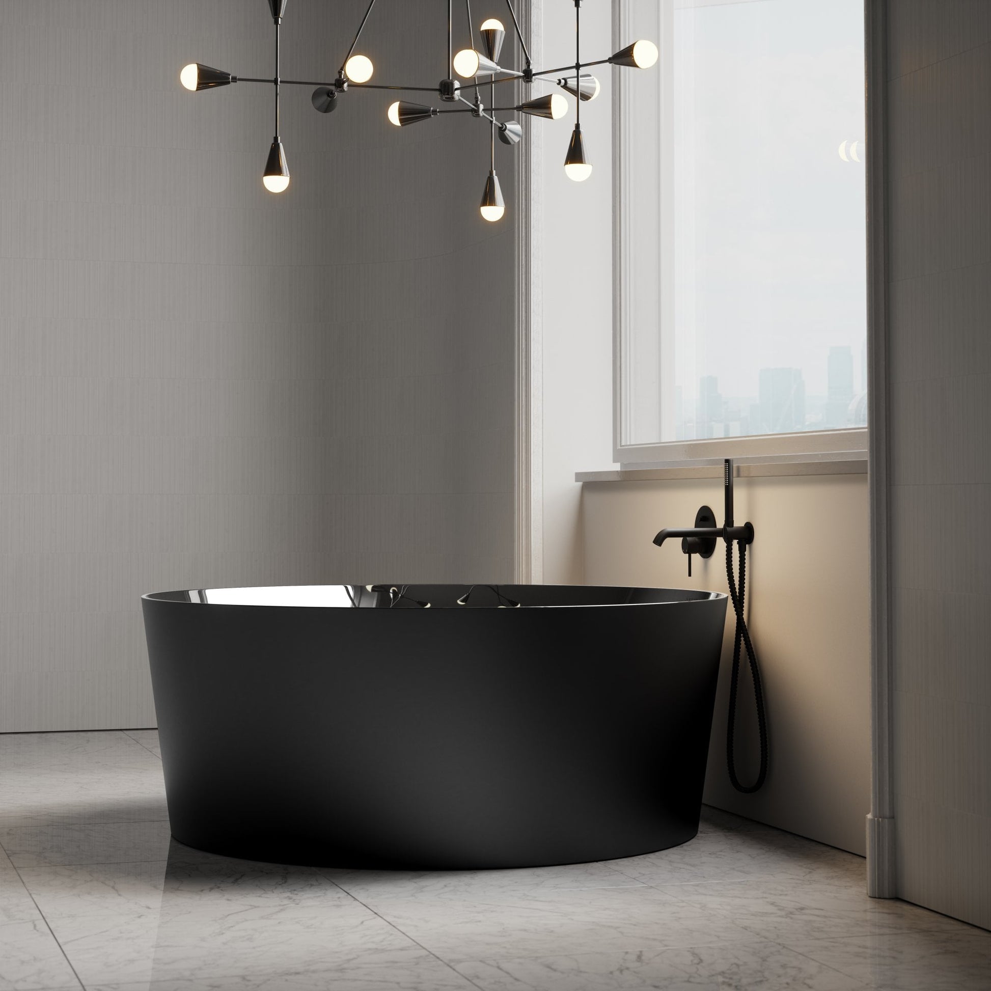 Palais Matte Black Freestanding Round Stone Bath 1400mm