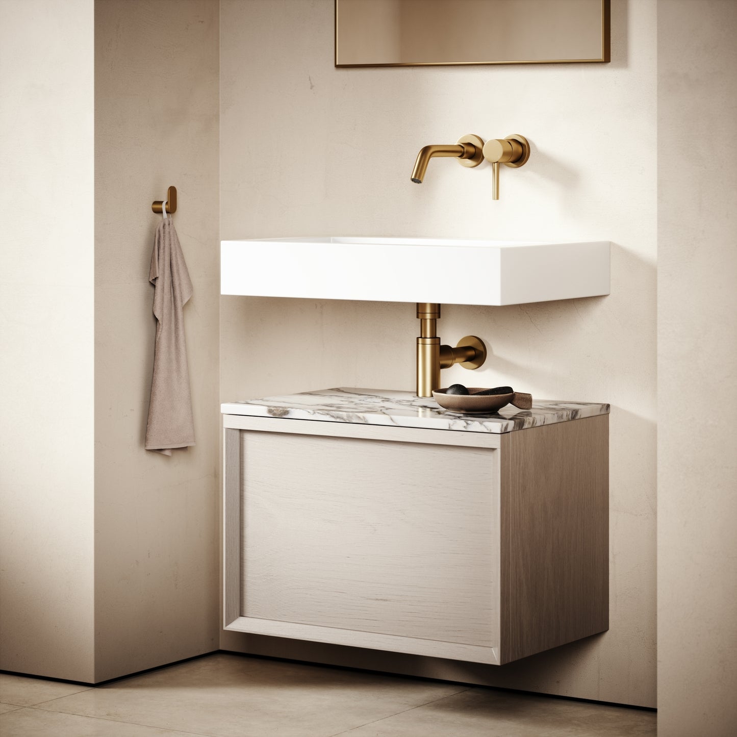 Palermo Modular Velvet Beige Bathroom Storage Cabinet 600-1200mm