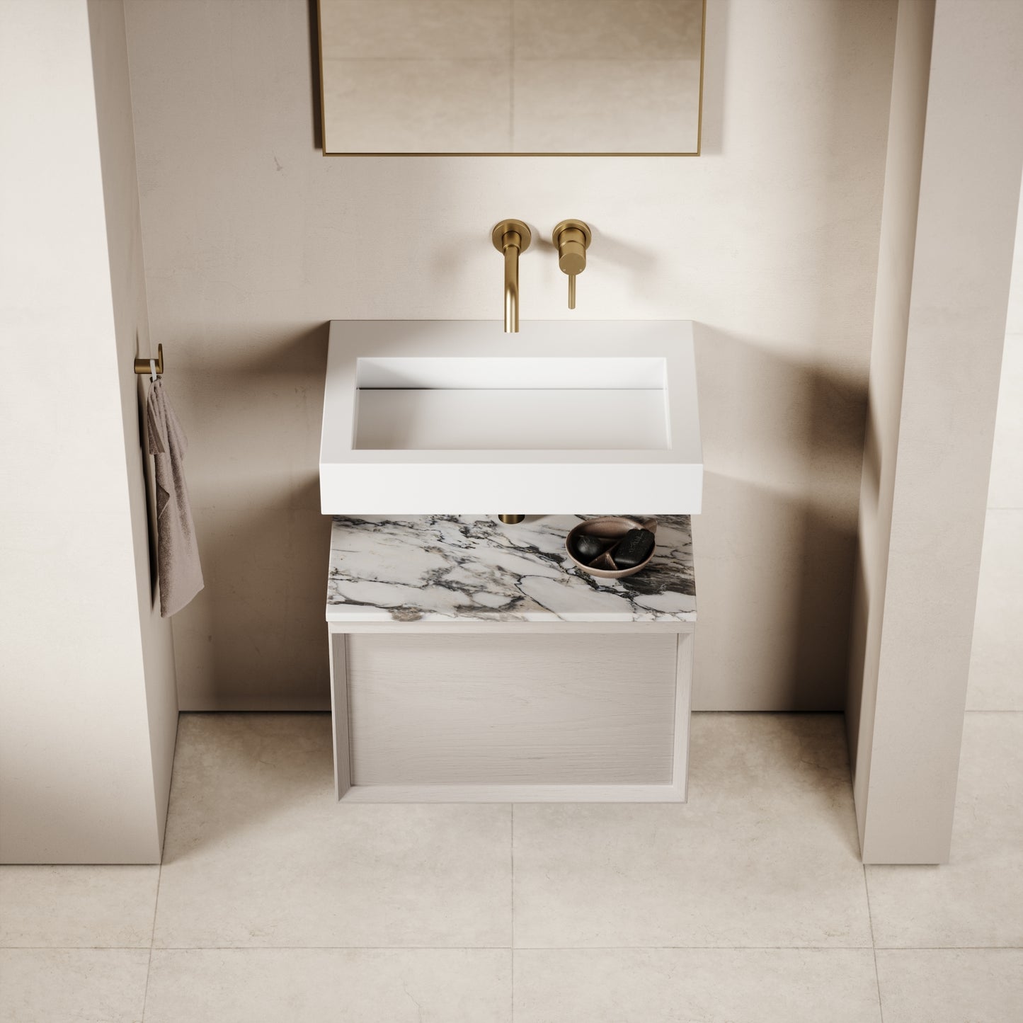 Palermo Modular Velvet Beige Bathroom Storage Cabinet 600-1200mm