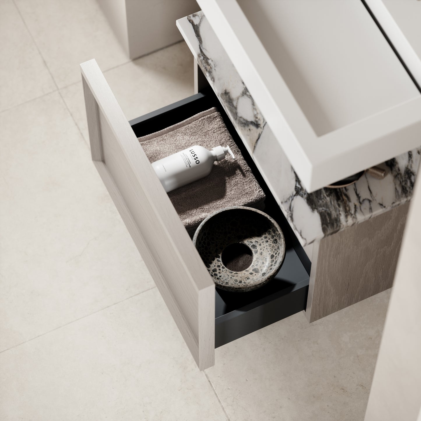 Palermo Modular Velvet Beige Bathroom Storage Cabinet 600-1200mm