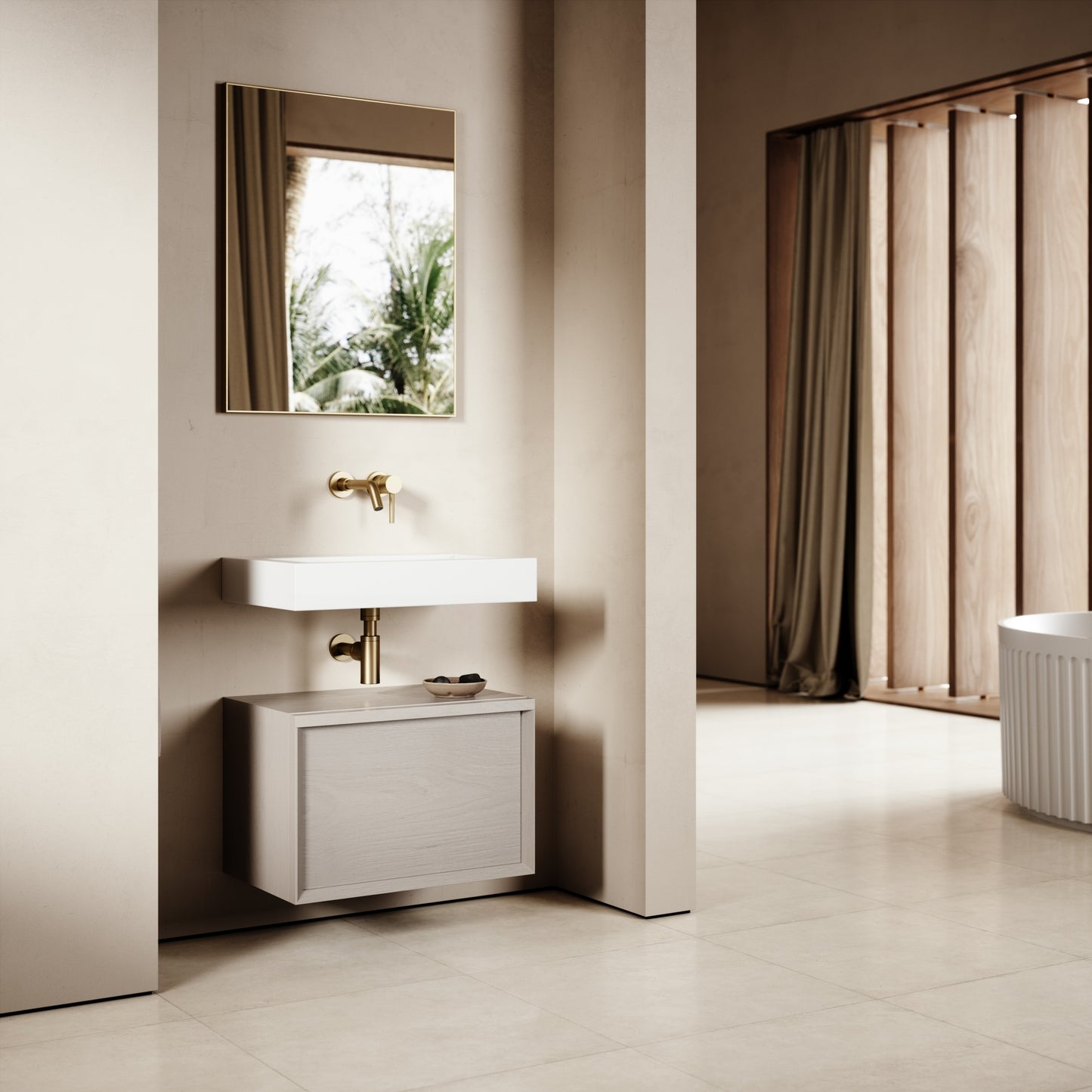 Palermo Modular Velvet Beige Bathroom Storage Cabinet 600-1200mm