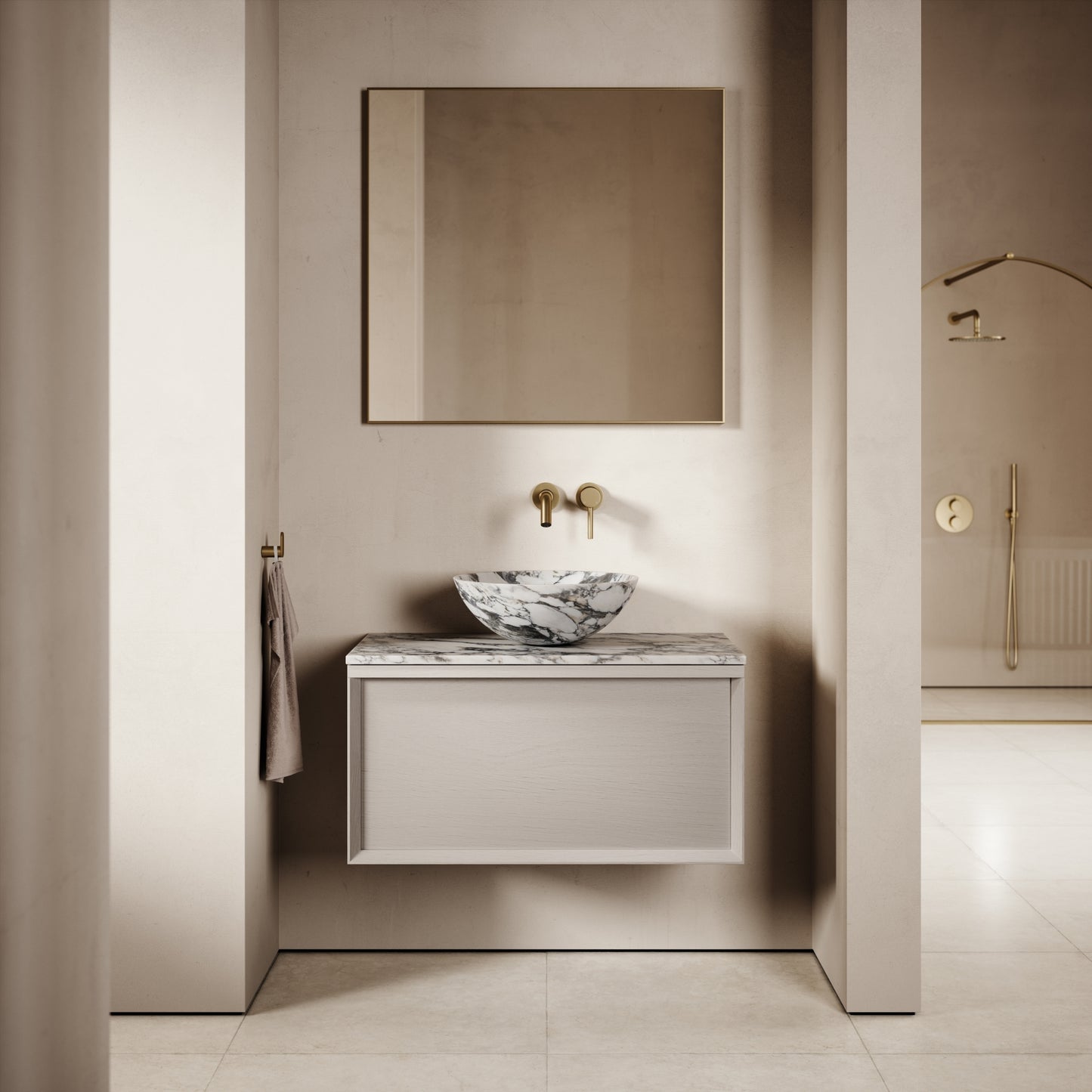 Palermo Velvet Beige Vanity Unit 800mm