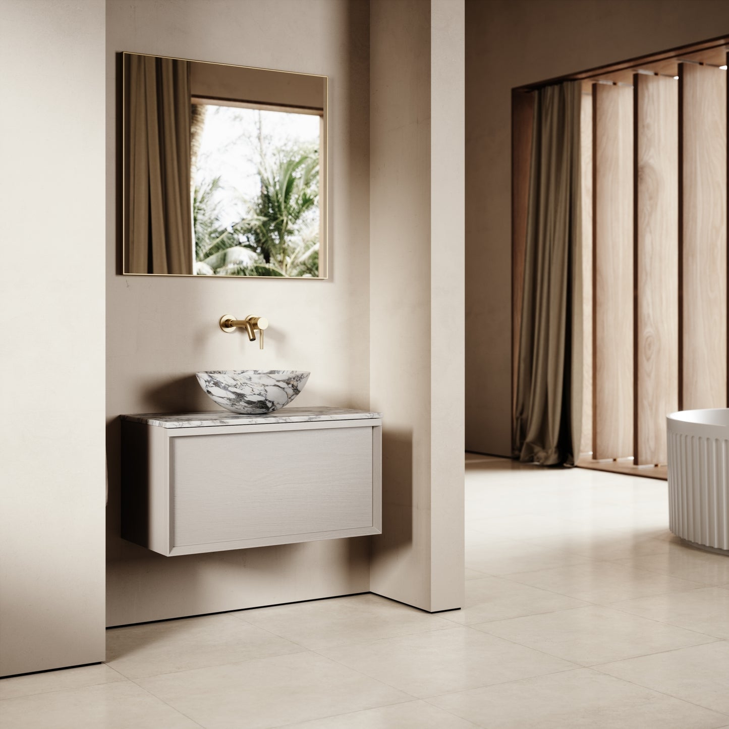 Palermo Velvet Beige Vanity Unit 800mm