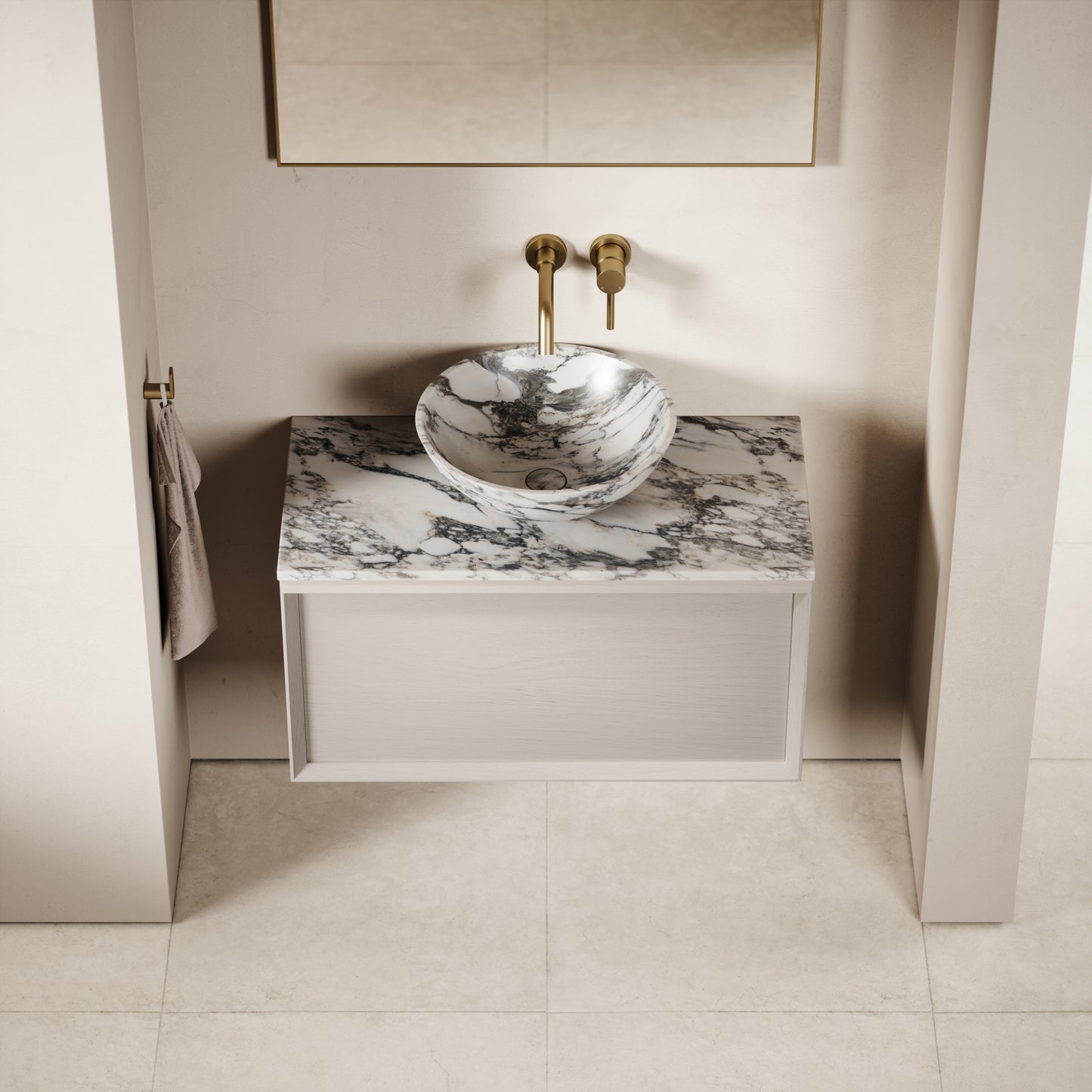 Palermo Velvet Beige Vanity Unit 800mm