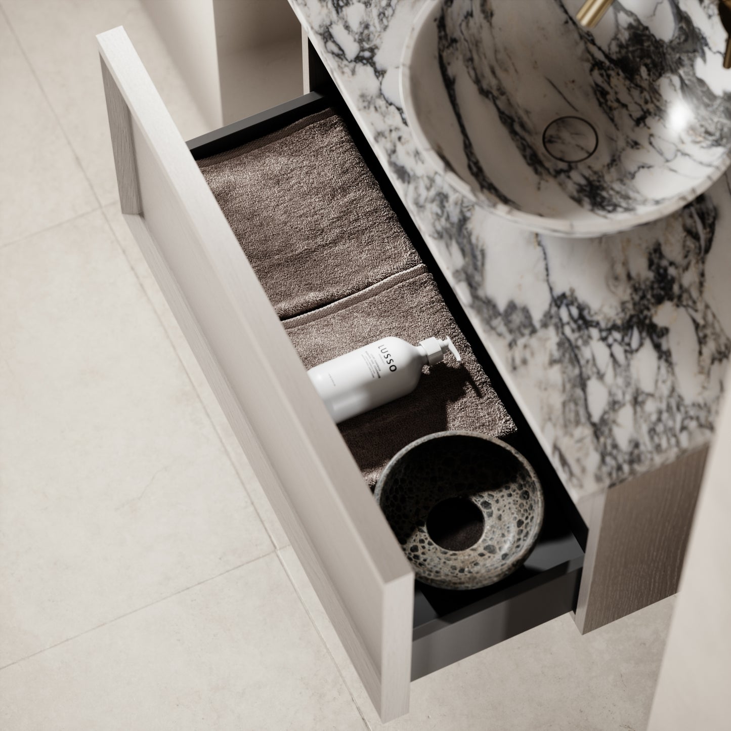 Palermo Velvet Beige Vanity Unit 800mm