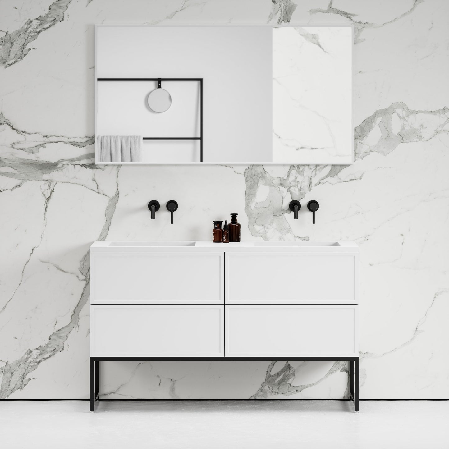 Piana Matte White Double Vanity Unit with Stone Basin 1400mm