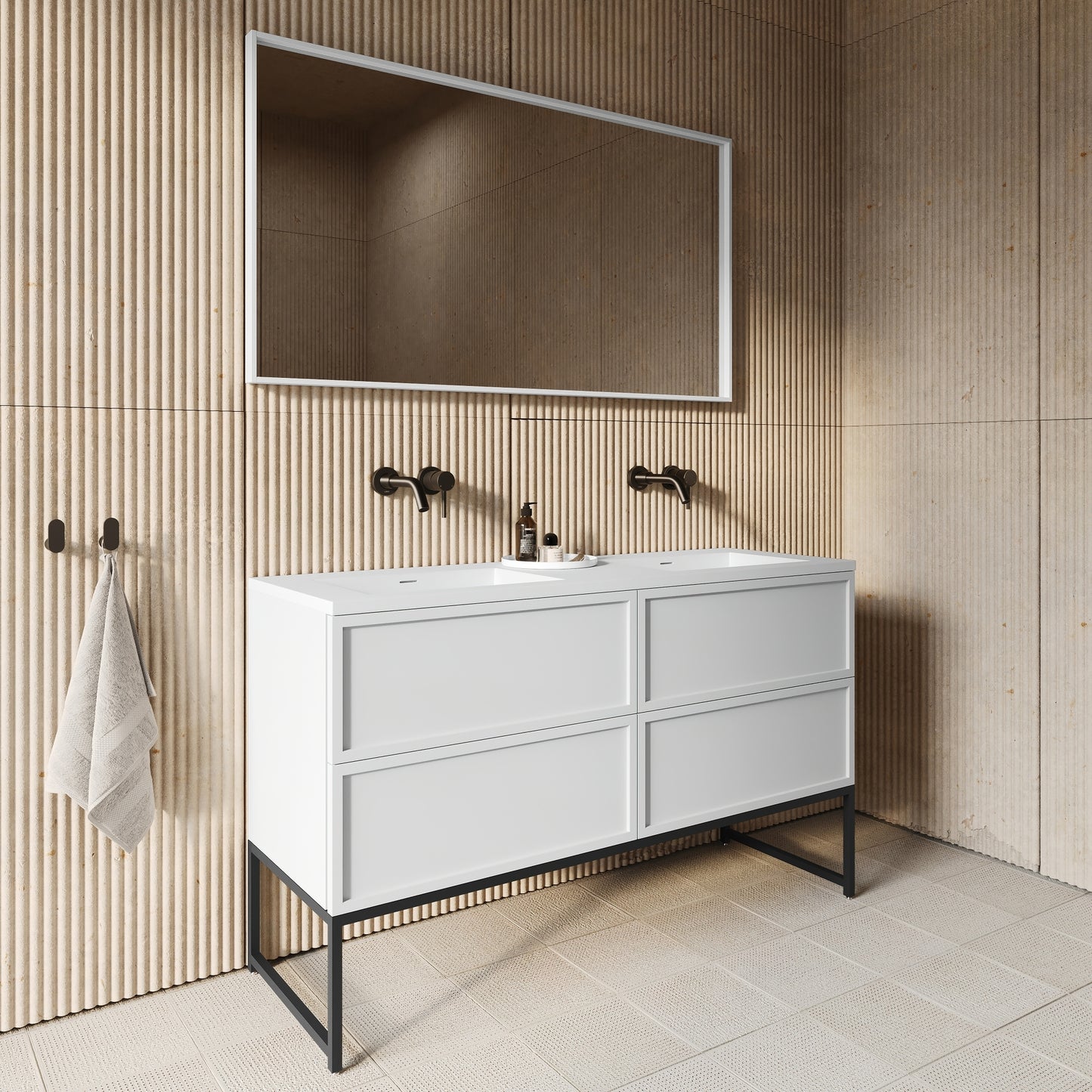 Piana Matte White Double Vanity Unit with Stone Basin 1400mm