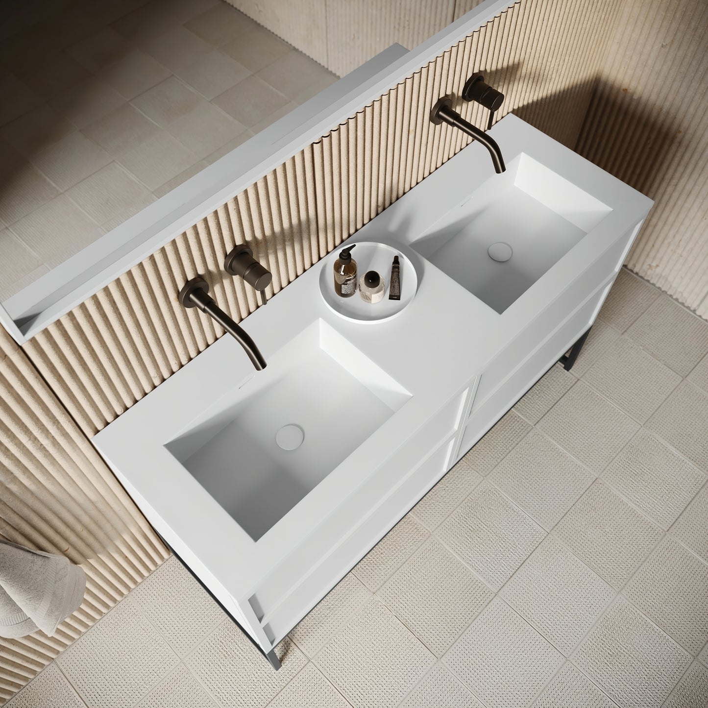 Piana Matte White Double Vanity Unit with Stone Basin 1400mm