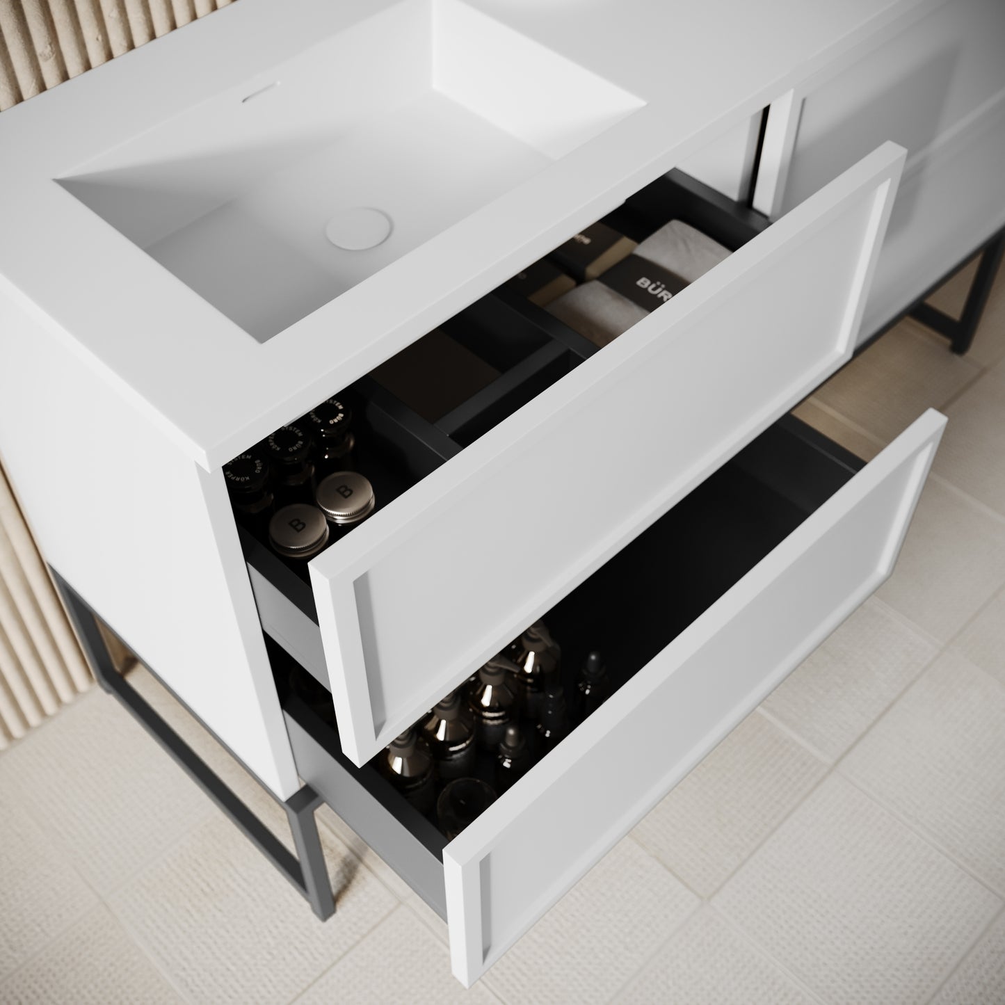 Piana Matte White Double Vanity Unit with Stone Basin 1400mm