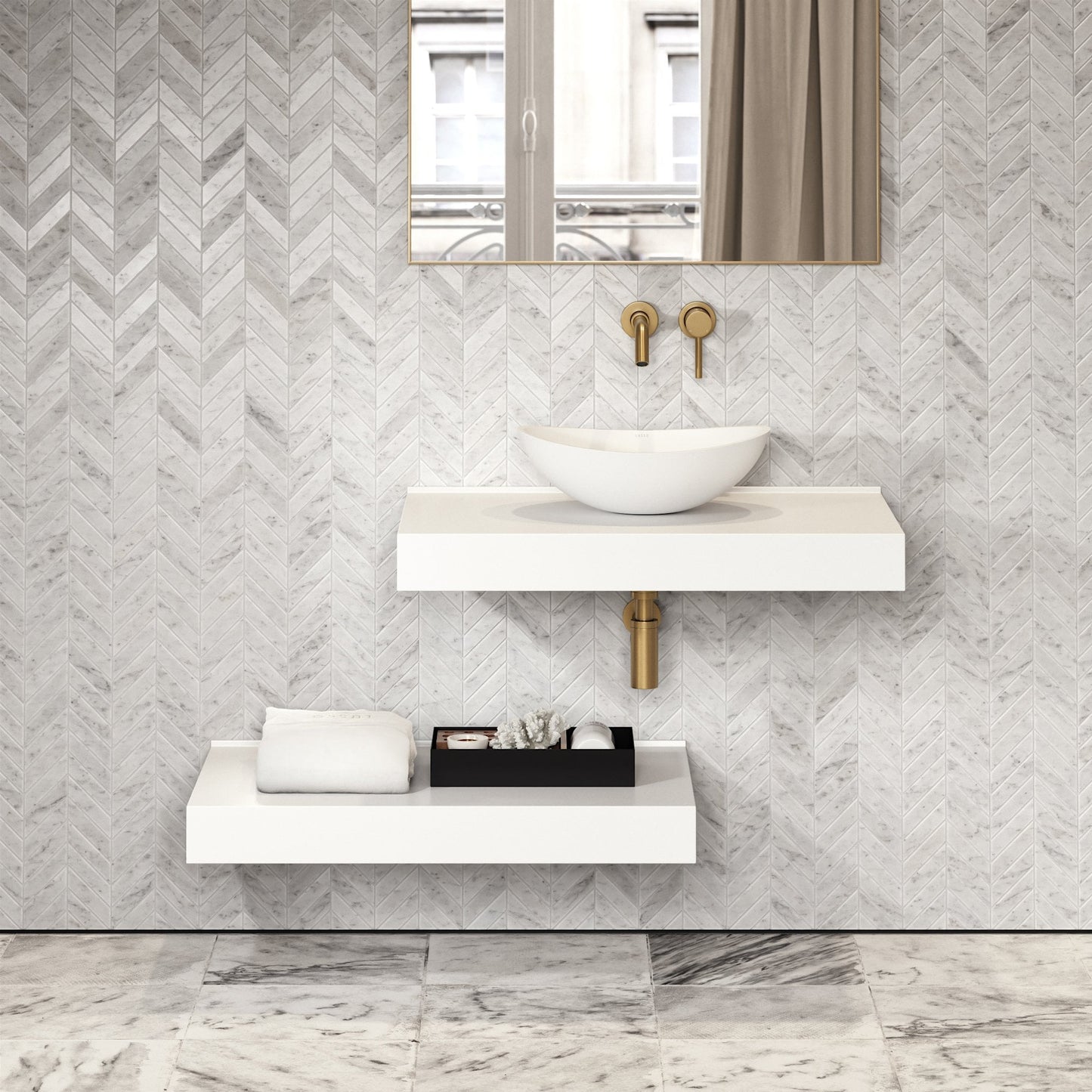 Stone Wall Hung Countertop Basin Shelf (800mm Wide - Matte/Polished White)