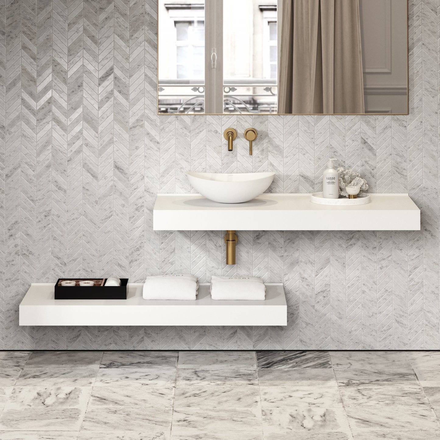 Stone Wall Hung Countertop Basin Shelf (1200mm Wide - Matte/Polished White)