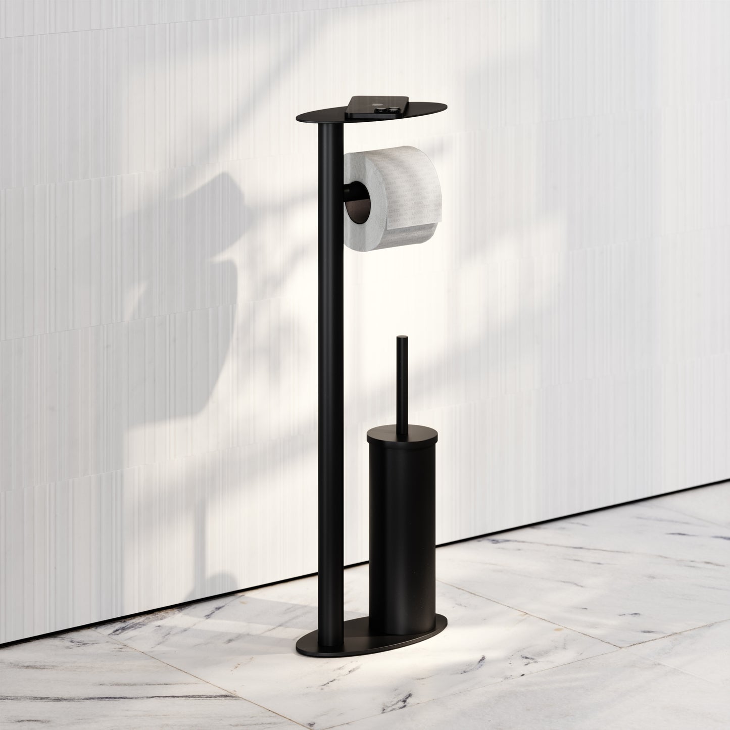 Porta Matte Black Floorstanding Toilet Brush and Roll Holder