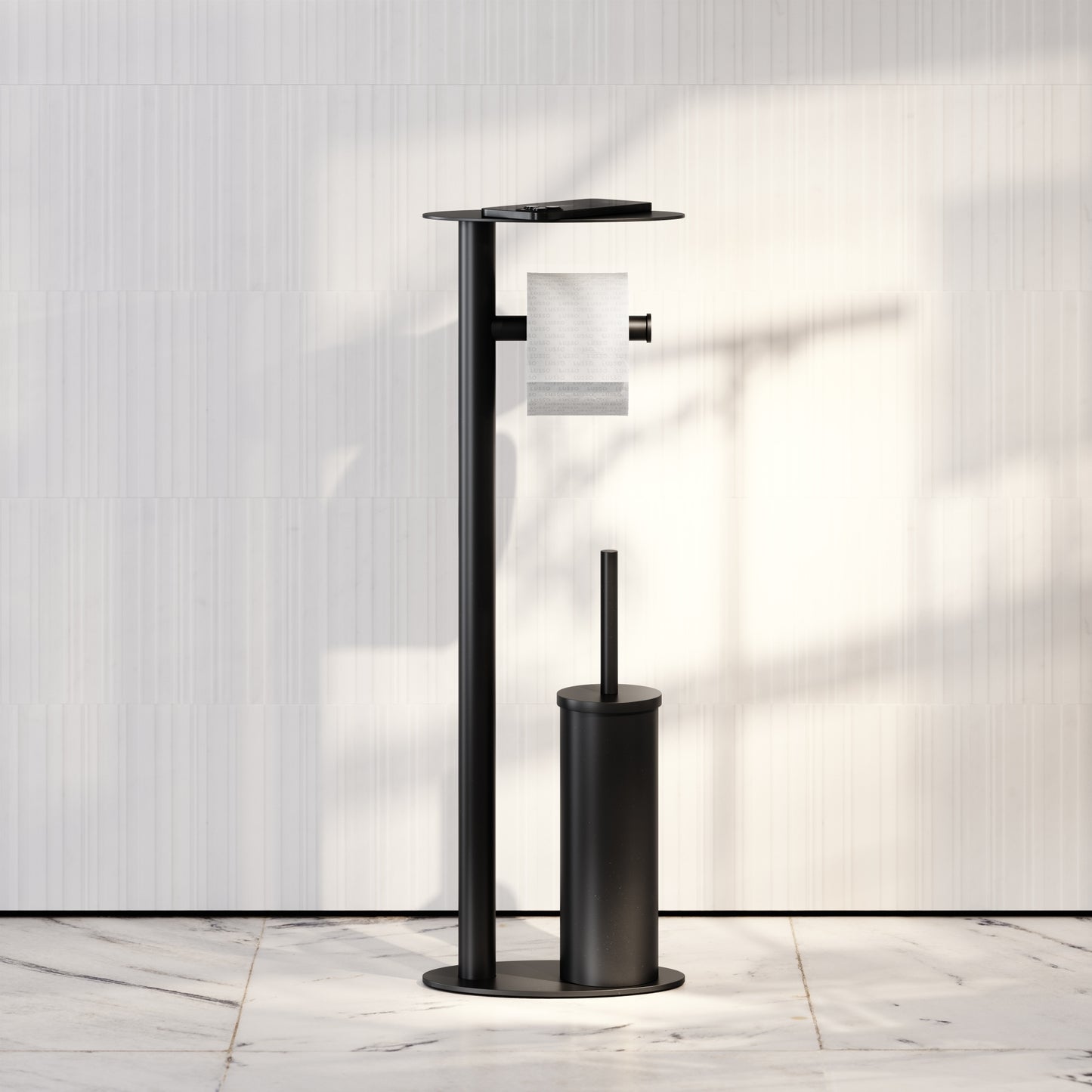 Porta Matte Black Floorstanding Toilet Brush and Roll Holder