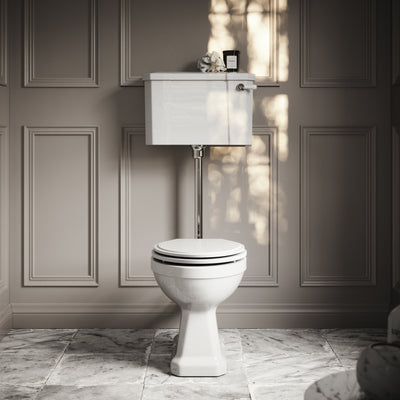 Portland Low Level Traditional Toilet with Solid Oak Matte White seat (Chrome Fittings)