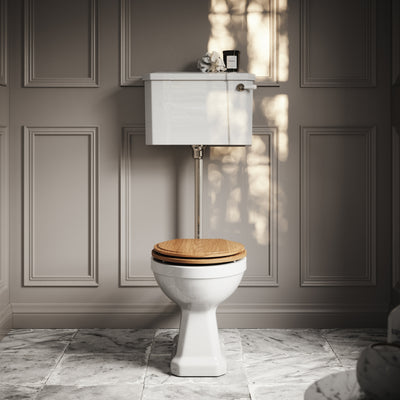 Portland Low Level Traditional Toilet with Solid Oak seat (Polished Nickel Fittings)
