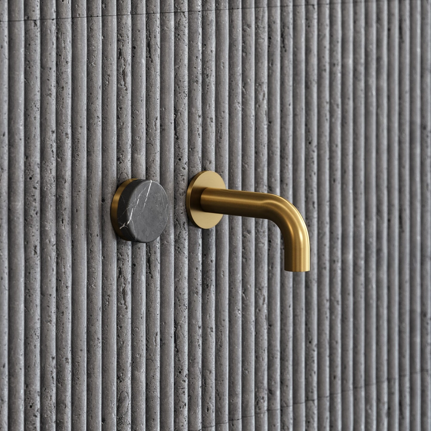 Porto Short Projection Wall Mounted Basin Tap (Brushed Gold & Pietra Grey Marble)