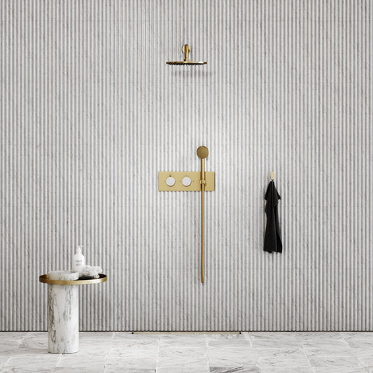 Porto Thermostatic Shower (Brushed Gold & Carrara Marble)