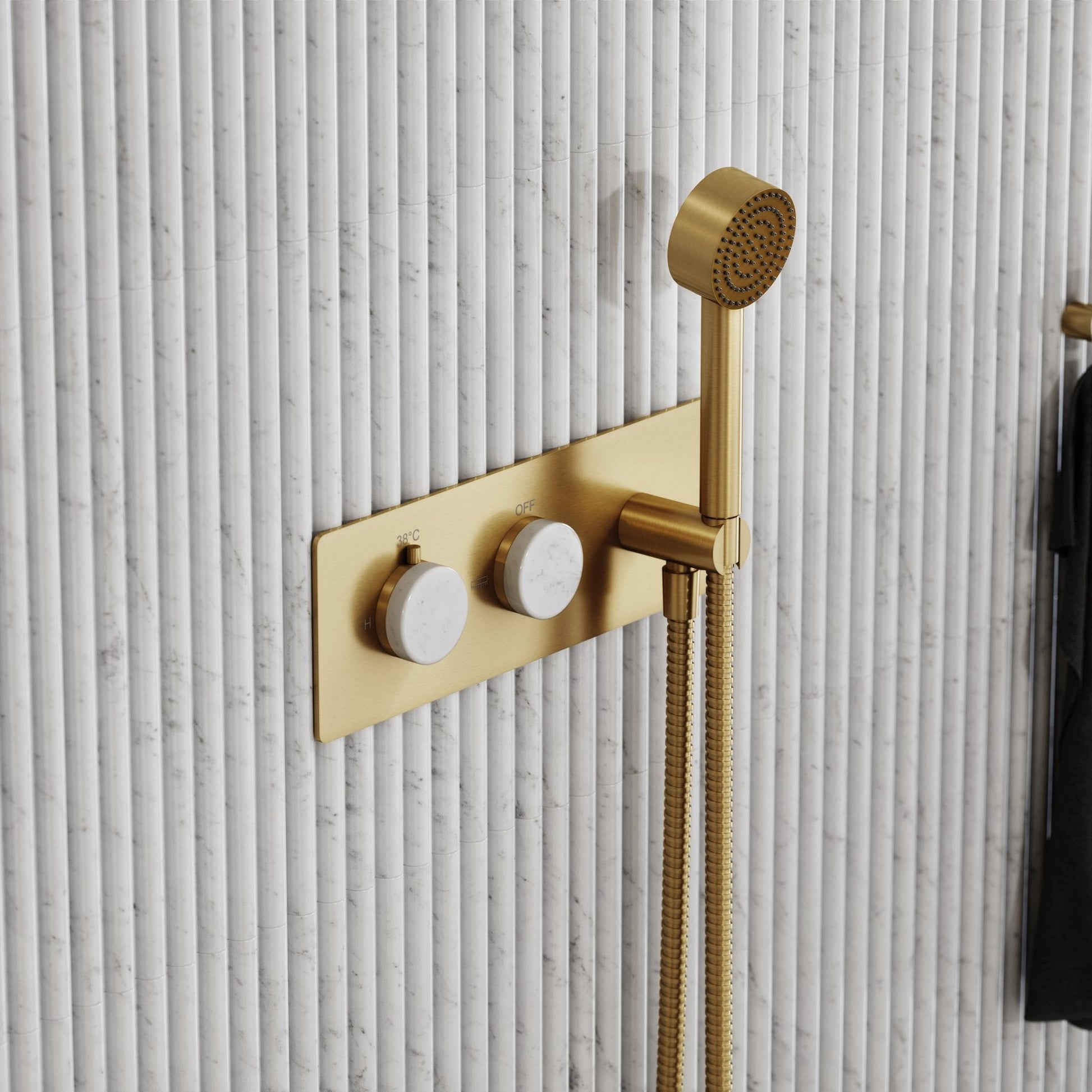 Porto Thermostatic Shower (Brushed Gold & Carrara Marble)