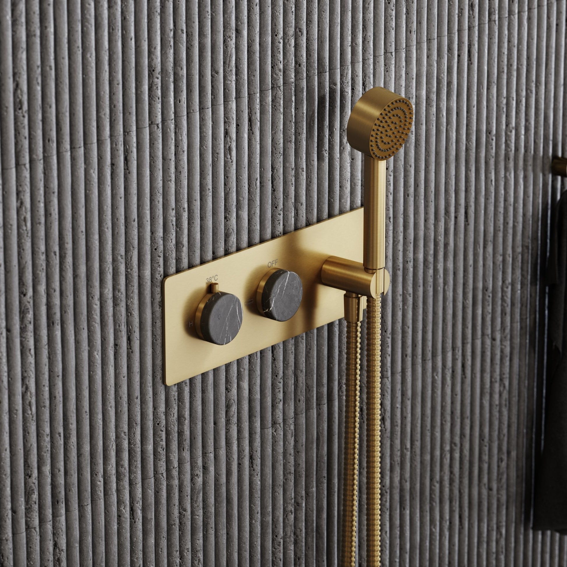 Porto Thermostatic Shower (Brushed Gold & Pietra Grey Marble)