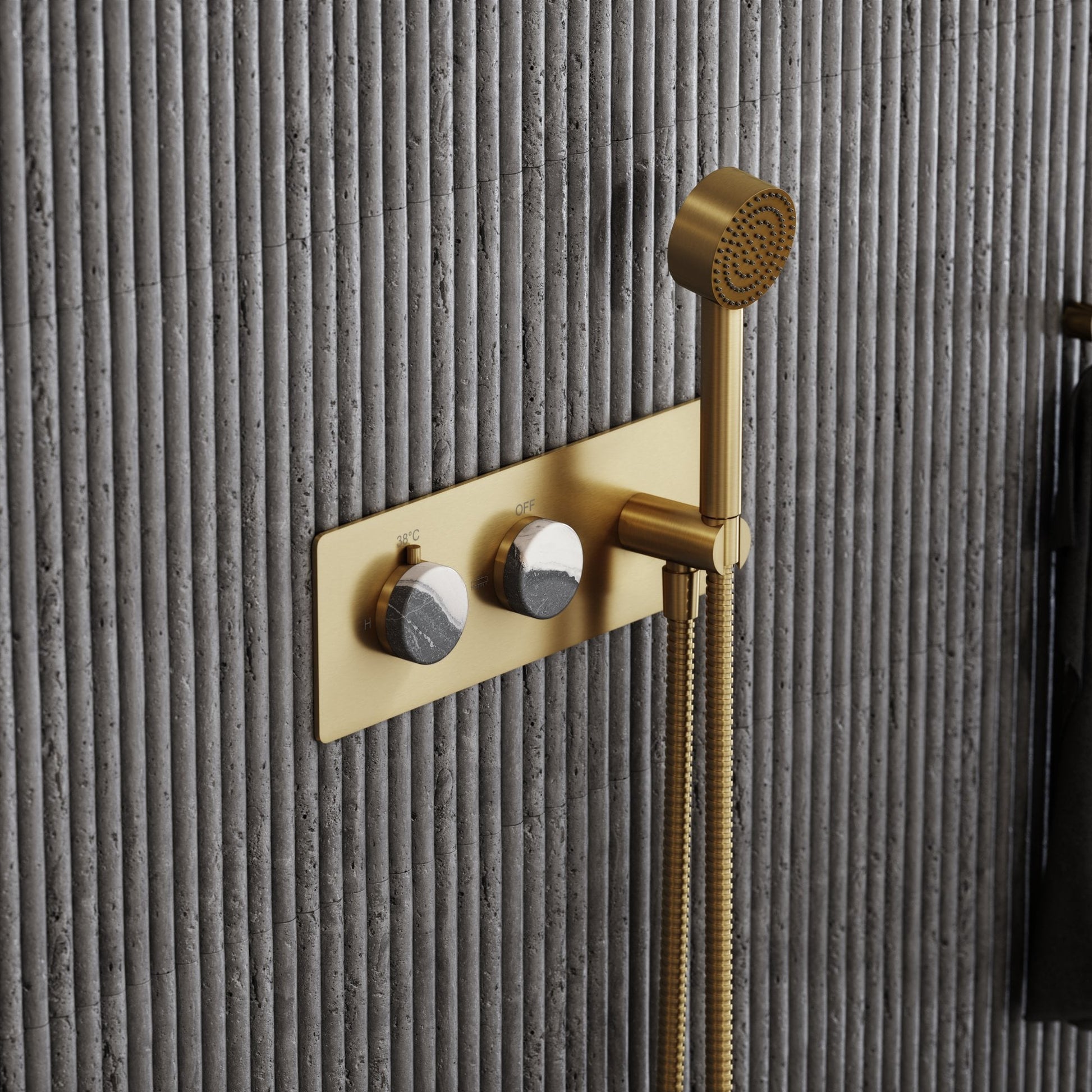 Porto Thermostatic Shower System (Brushed Gold & Panda Marble)