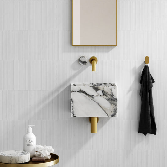 Porto Wall Mounted Basin Mixer Tap (Brushed Gold & Arabescato Marble)