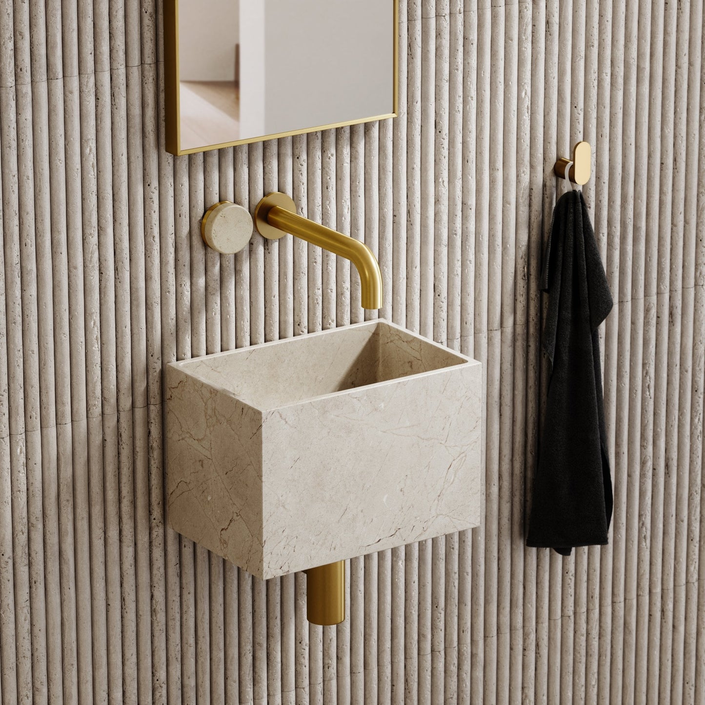 Porto Wall Mounted Basin Mixer Tap (Brushed Gold & Crema Marfil Marble)