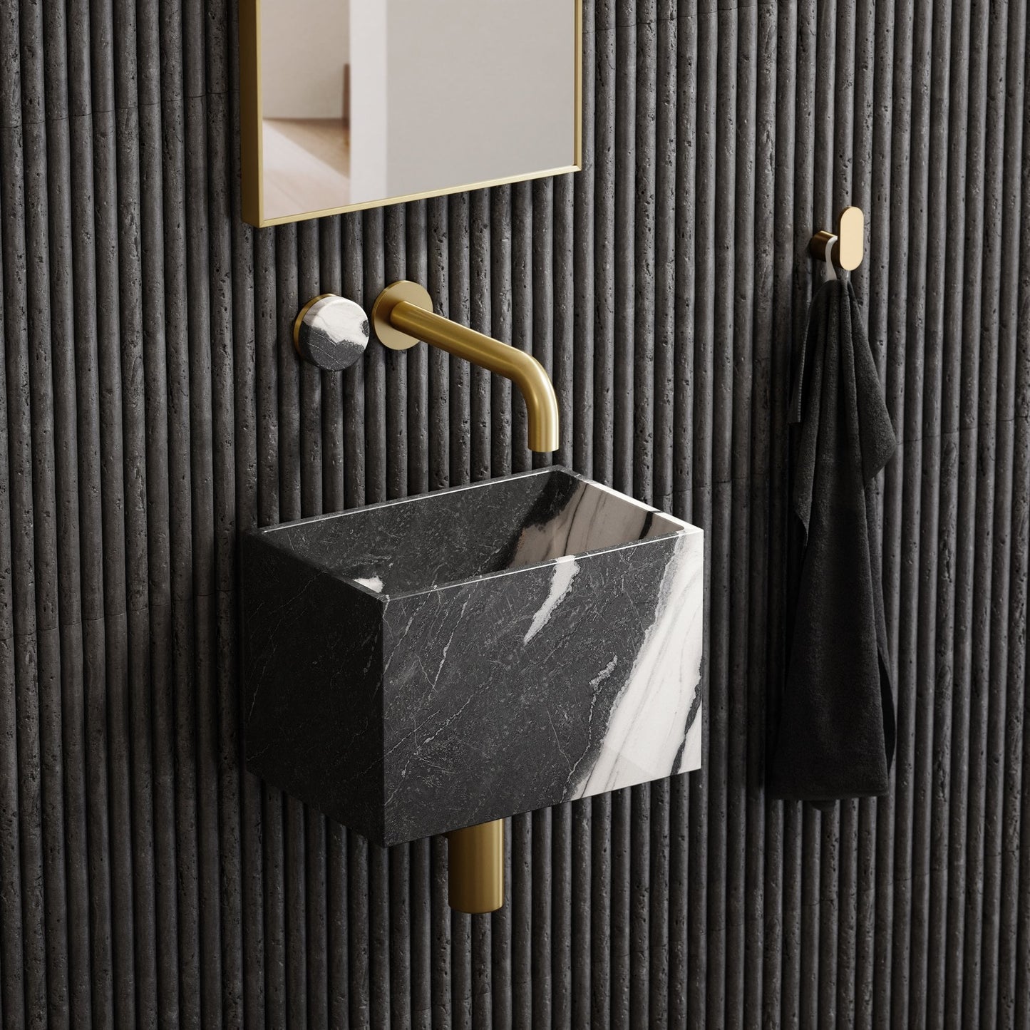 Porto Wall Mounted Basin Mixer Tap (Brushed Gold & Panda Marble)