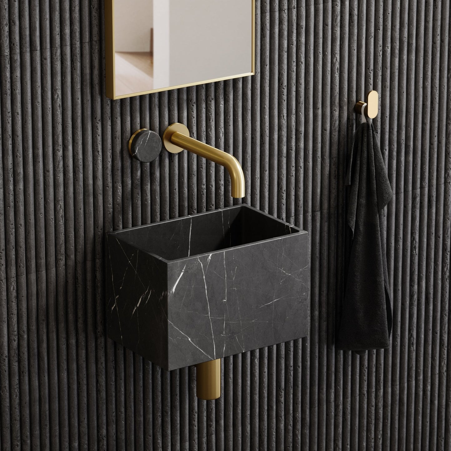 Porto Wall Mounted Basin Mixer Tap (Brushed Gold & Pietra Grey Marble)