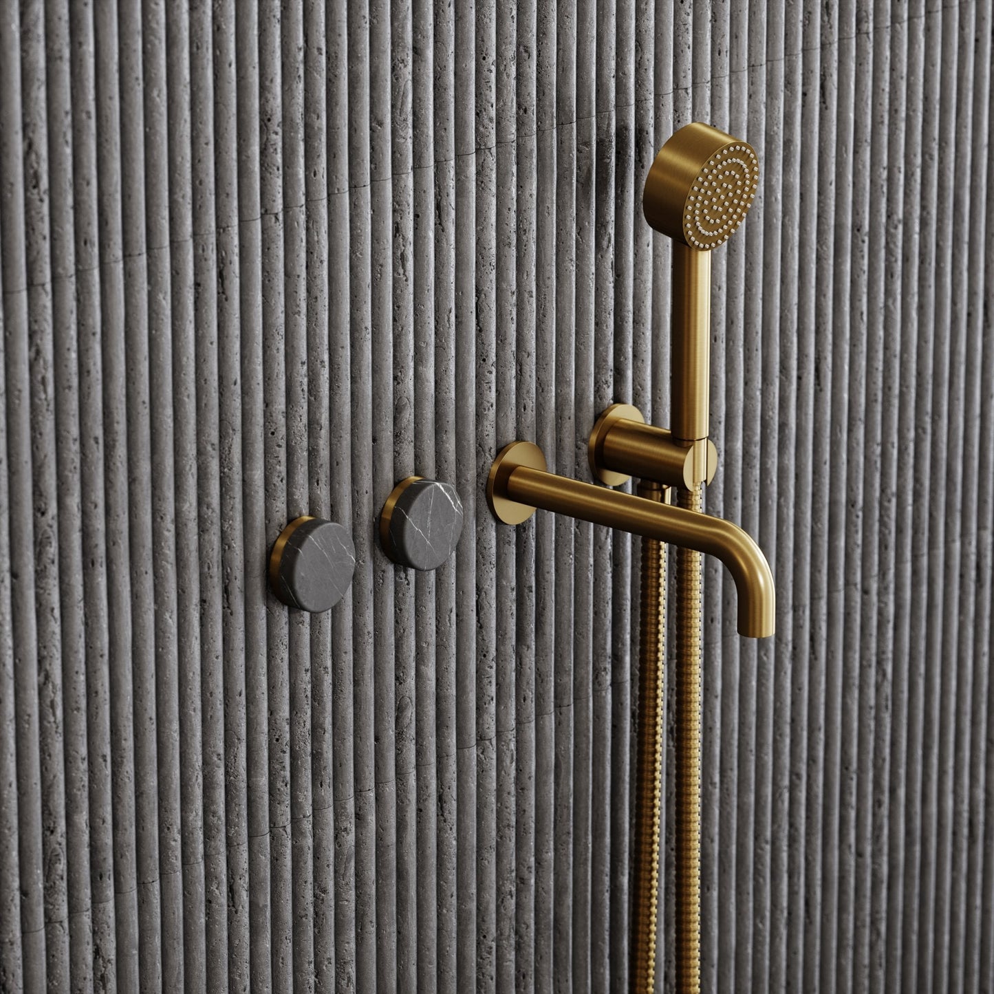 Porto Wall Mounted Bath Filler (Brushed Gold & Pietra Grey Marble)