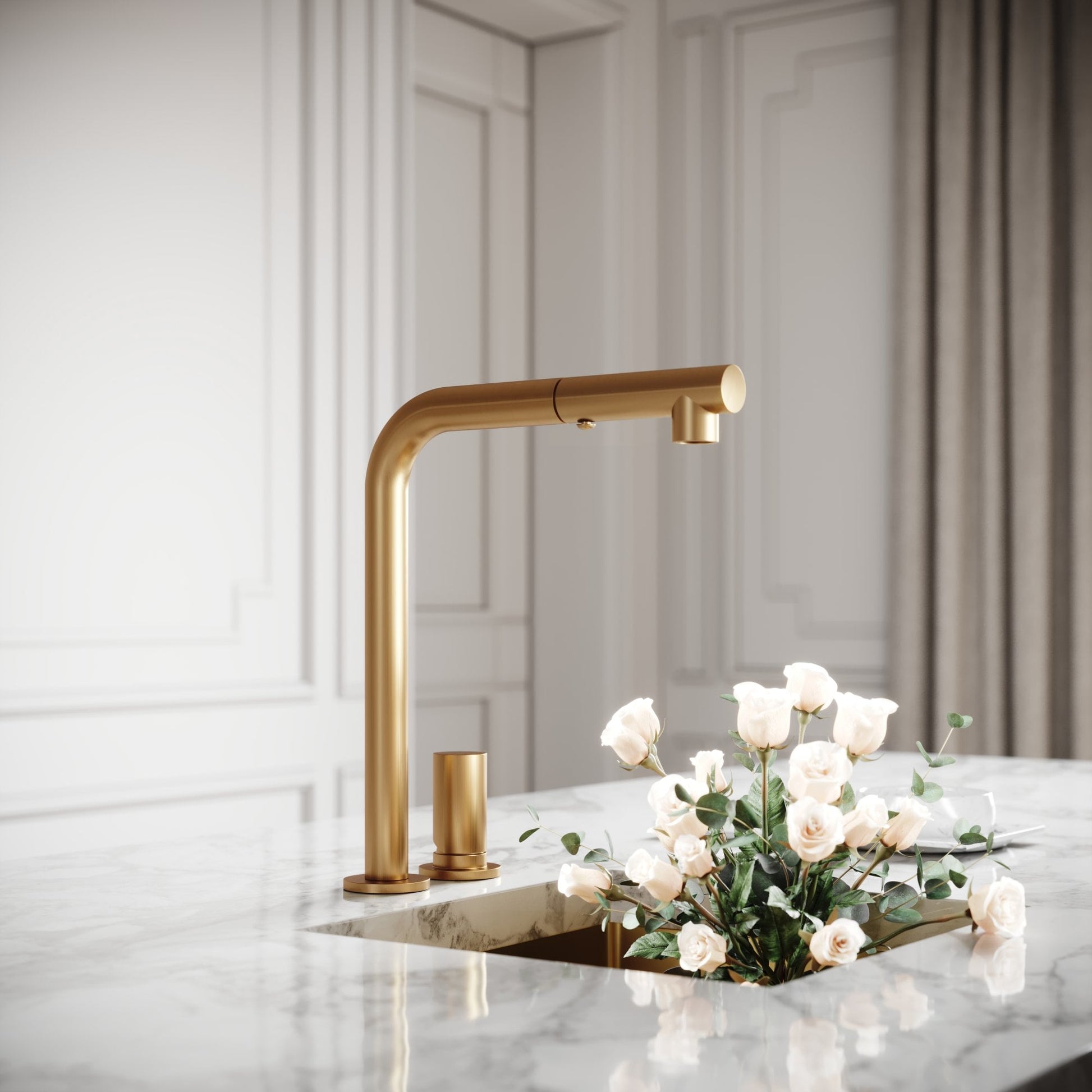 Pure Brushed Gold Pull Out Swivel Kitchen Tap