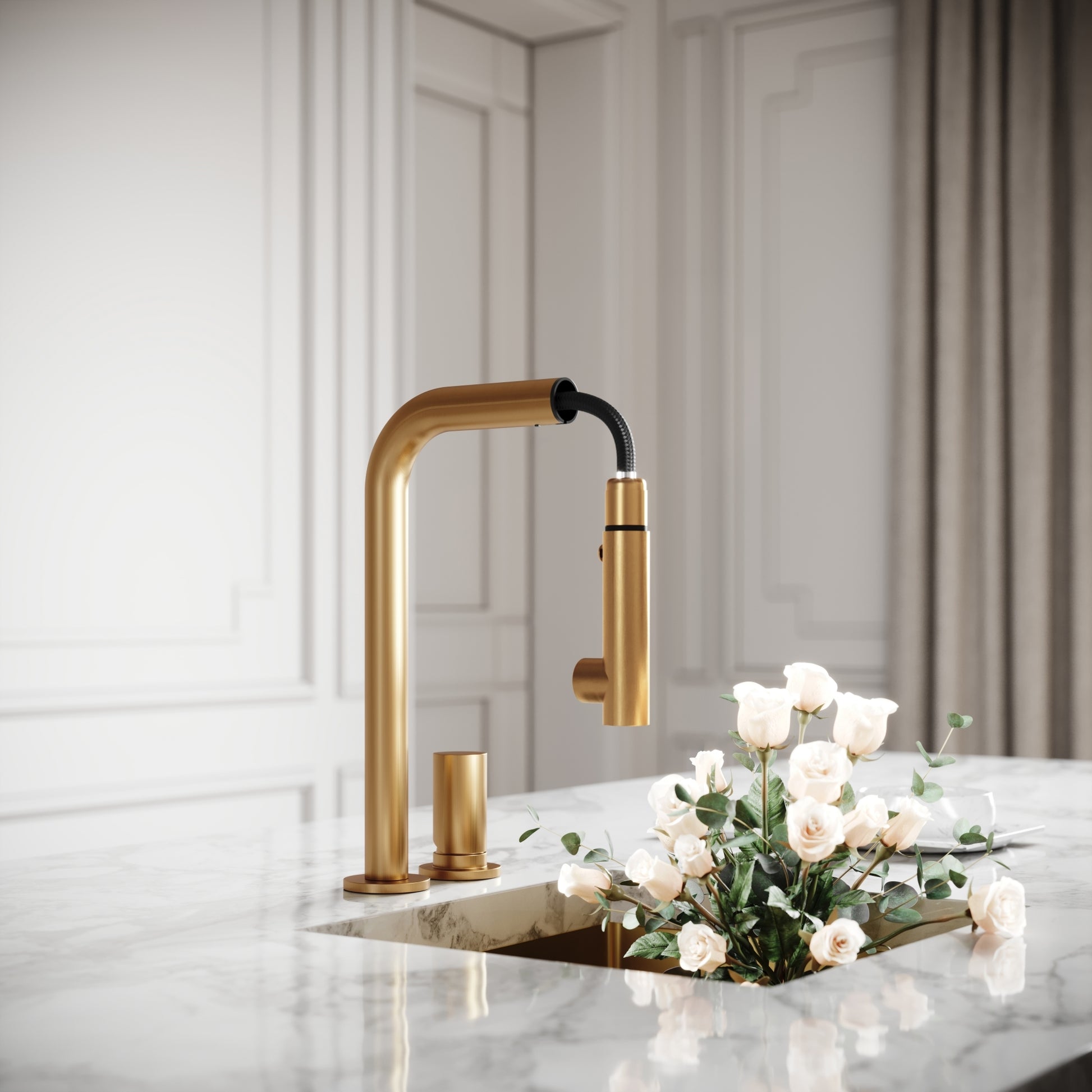 Pure Brushed Gold Pull Out Swivel Kitchen Tap