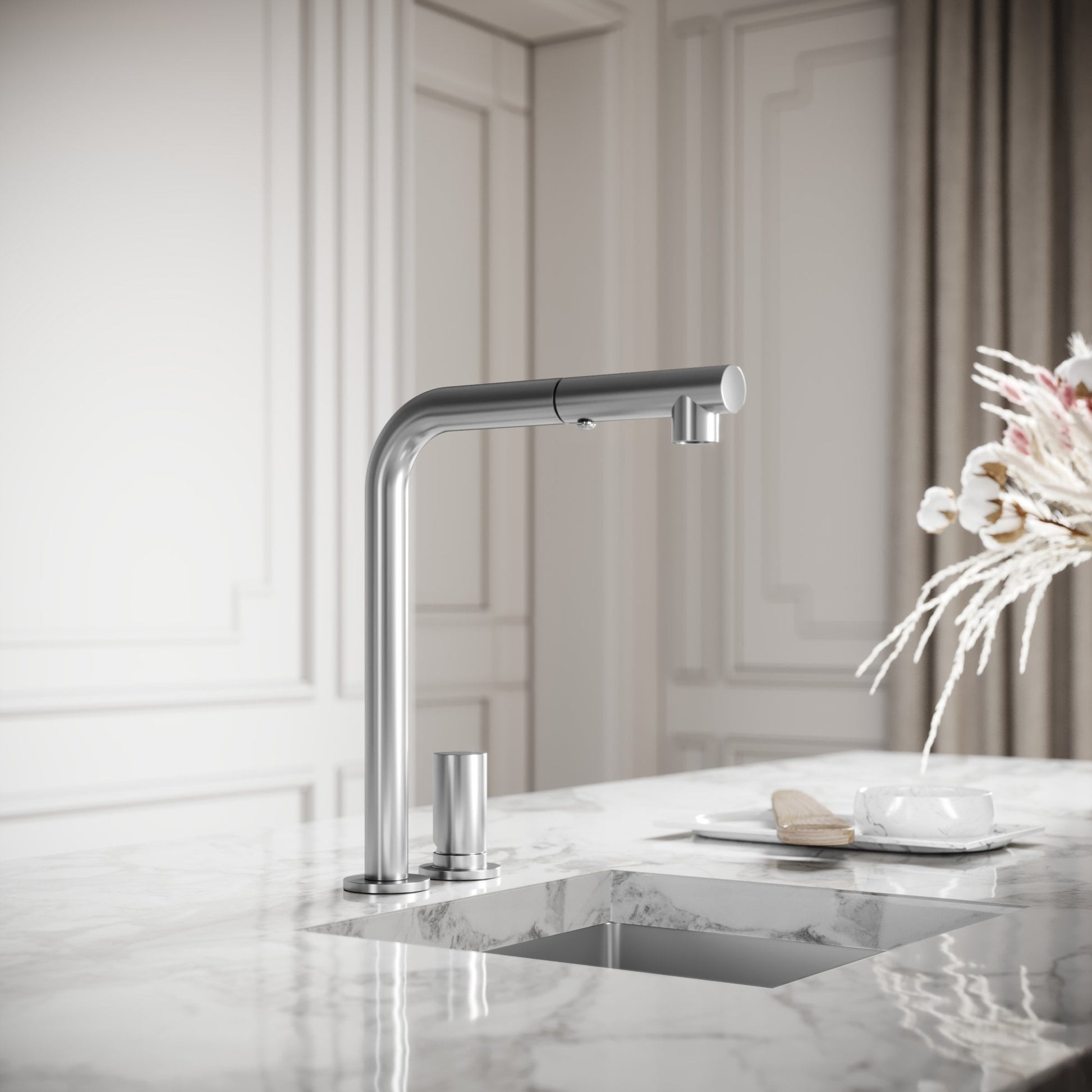 Pure Brushed Stainless Pull Out Swivel Kitchen Tap